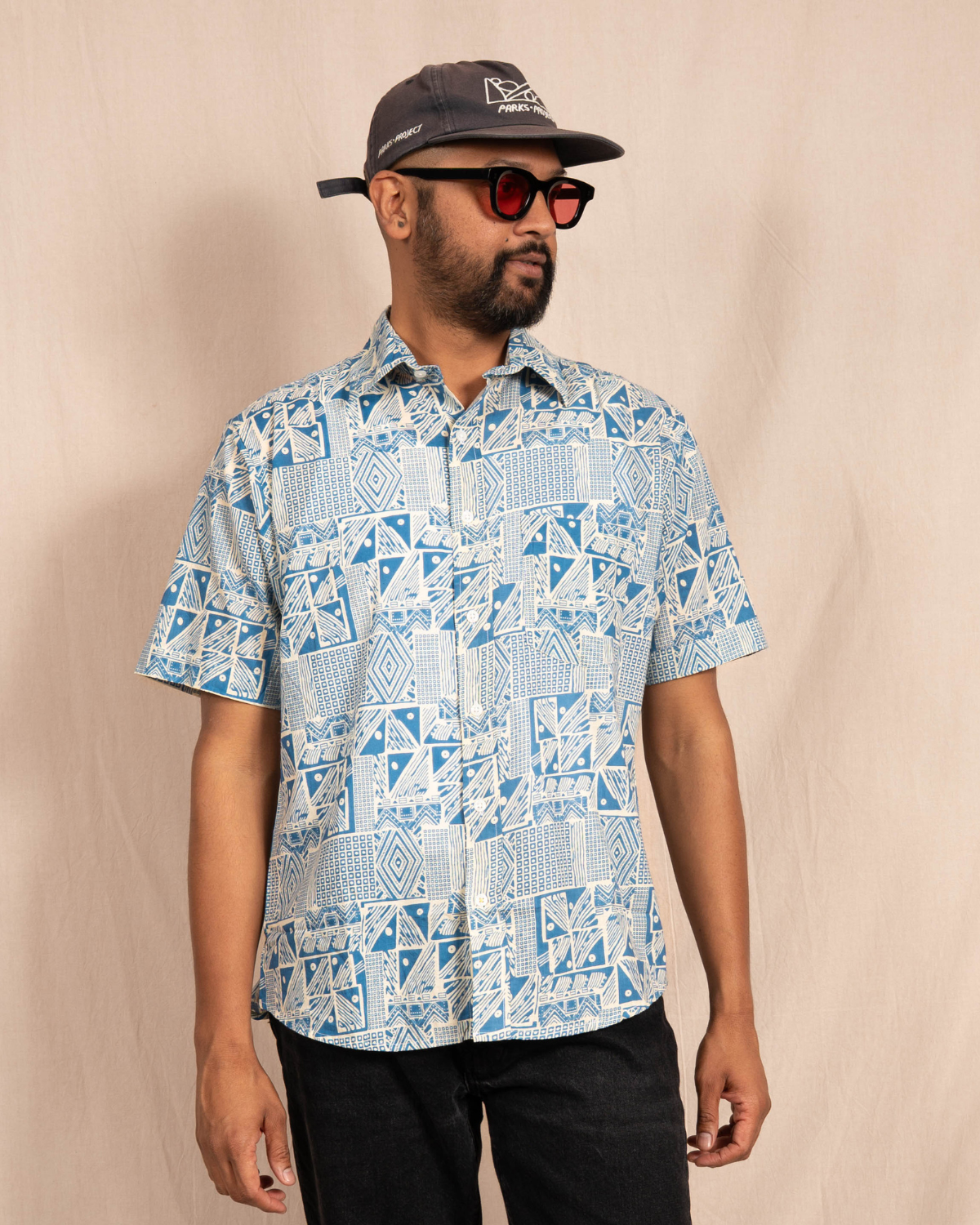 'The Folk' Shirt in Blue Abstract Art Print