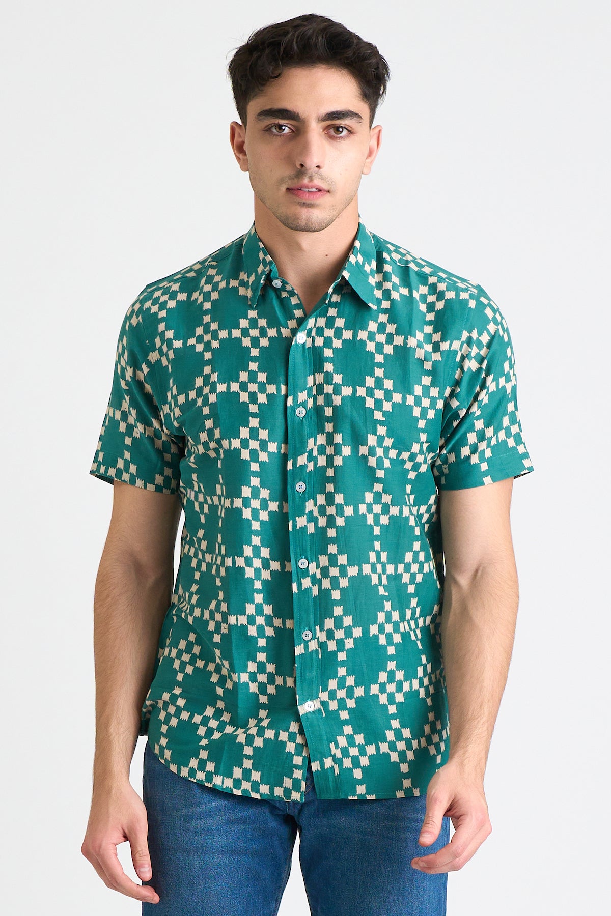 'The Folk' Shirt in Green Squares Print