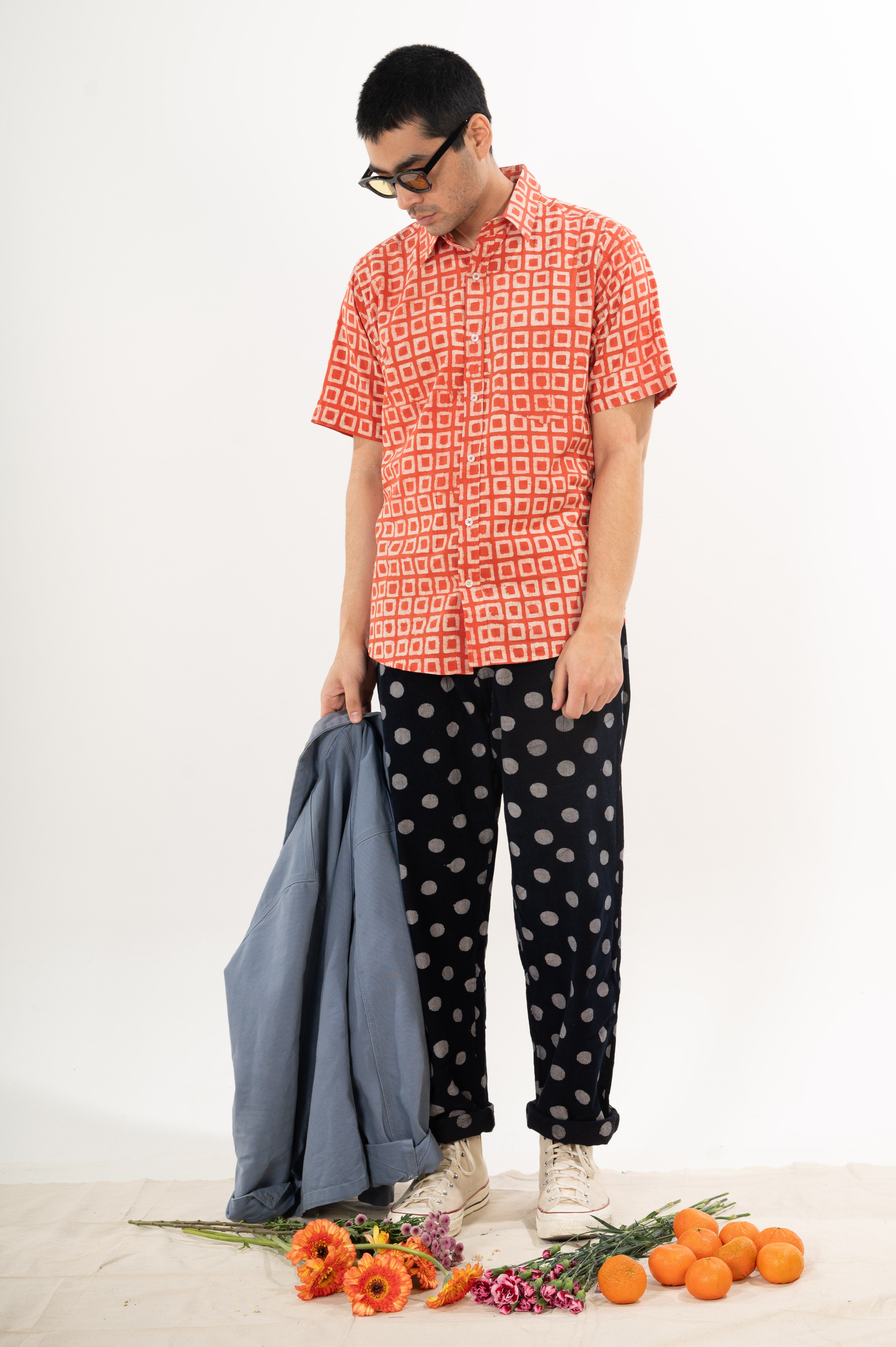 Hand Block Printed 'The Folk' Short Sleeve Shirt in Vintage Red Box