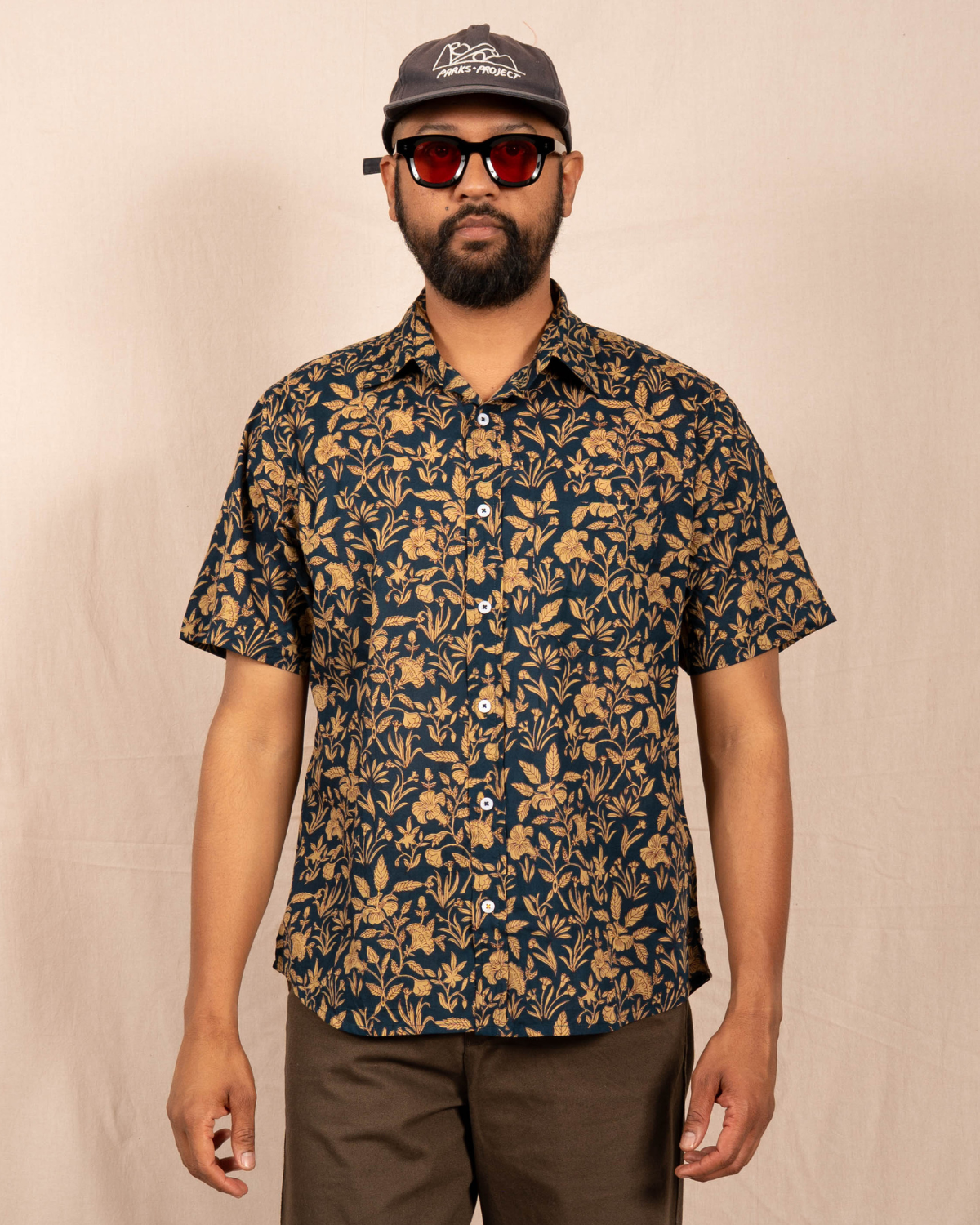 'The Folk' Shirt in Blue and Brown Floral Print