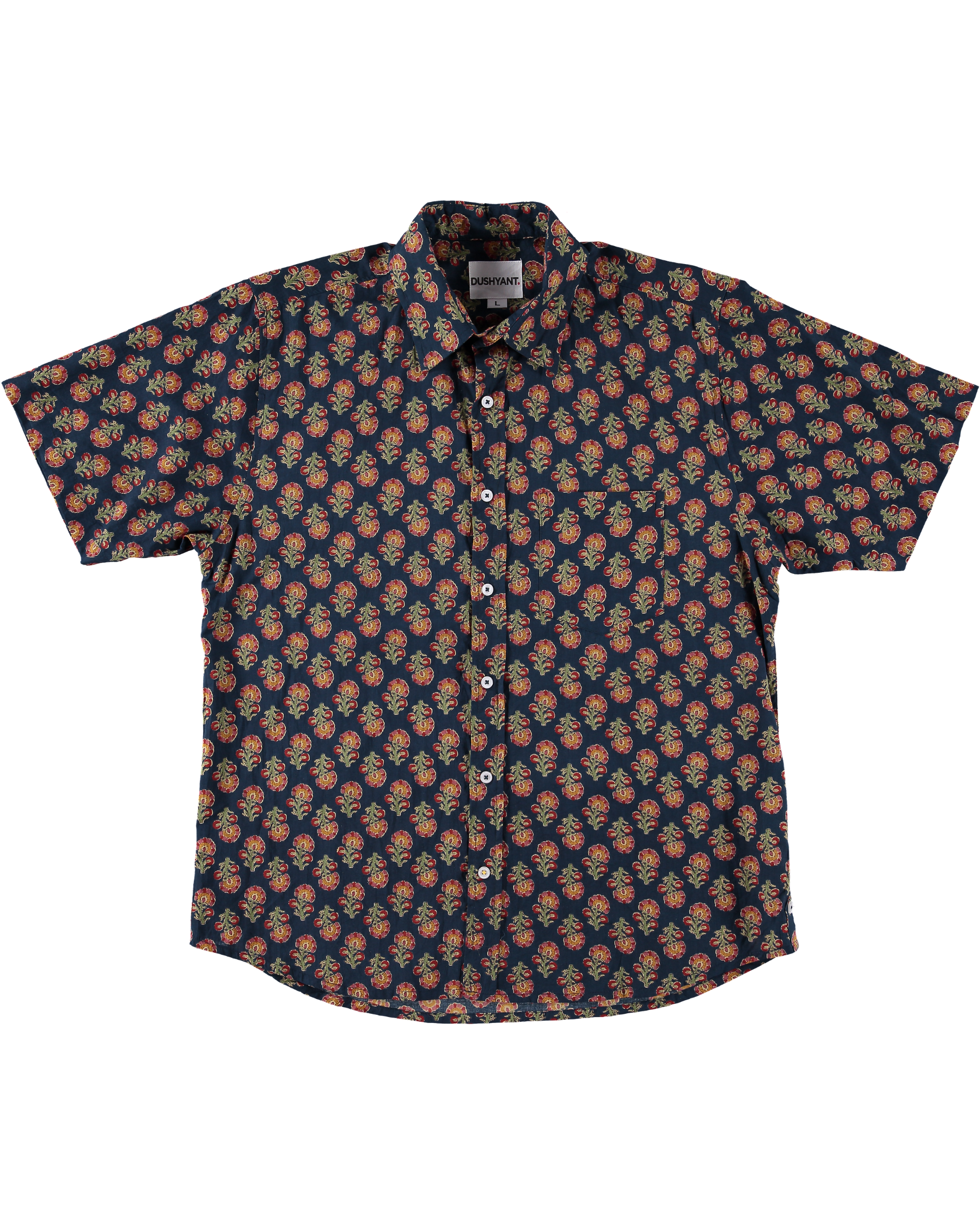 'The Folk' Shirt in Navy and Red Floral Print