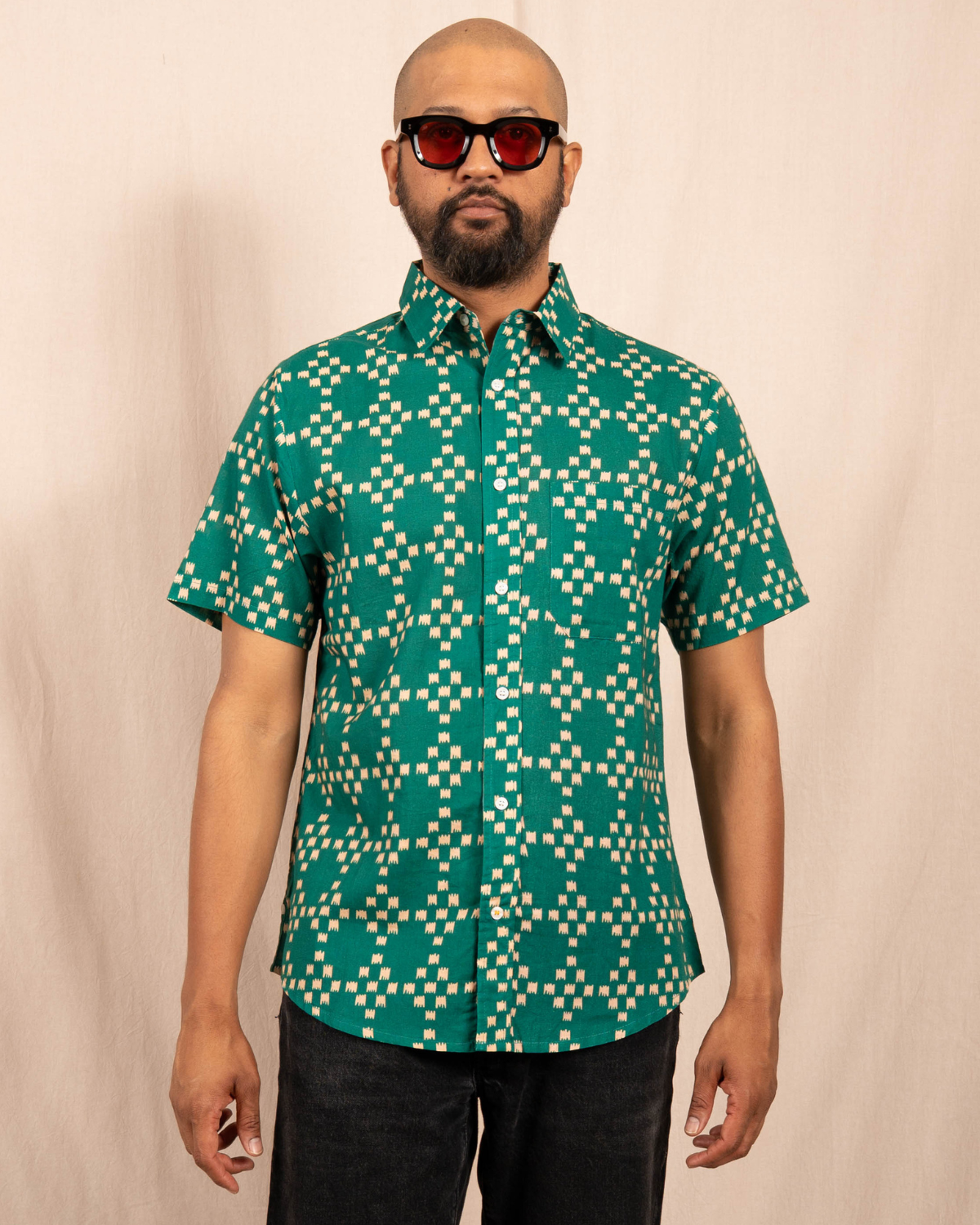 'The Folk' Shirt in Green Squares Print