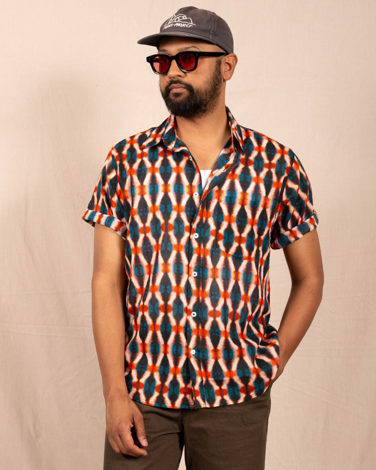 'The Folk' Shirt in Indigo and Red Tie Dye Print