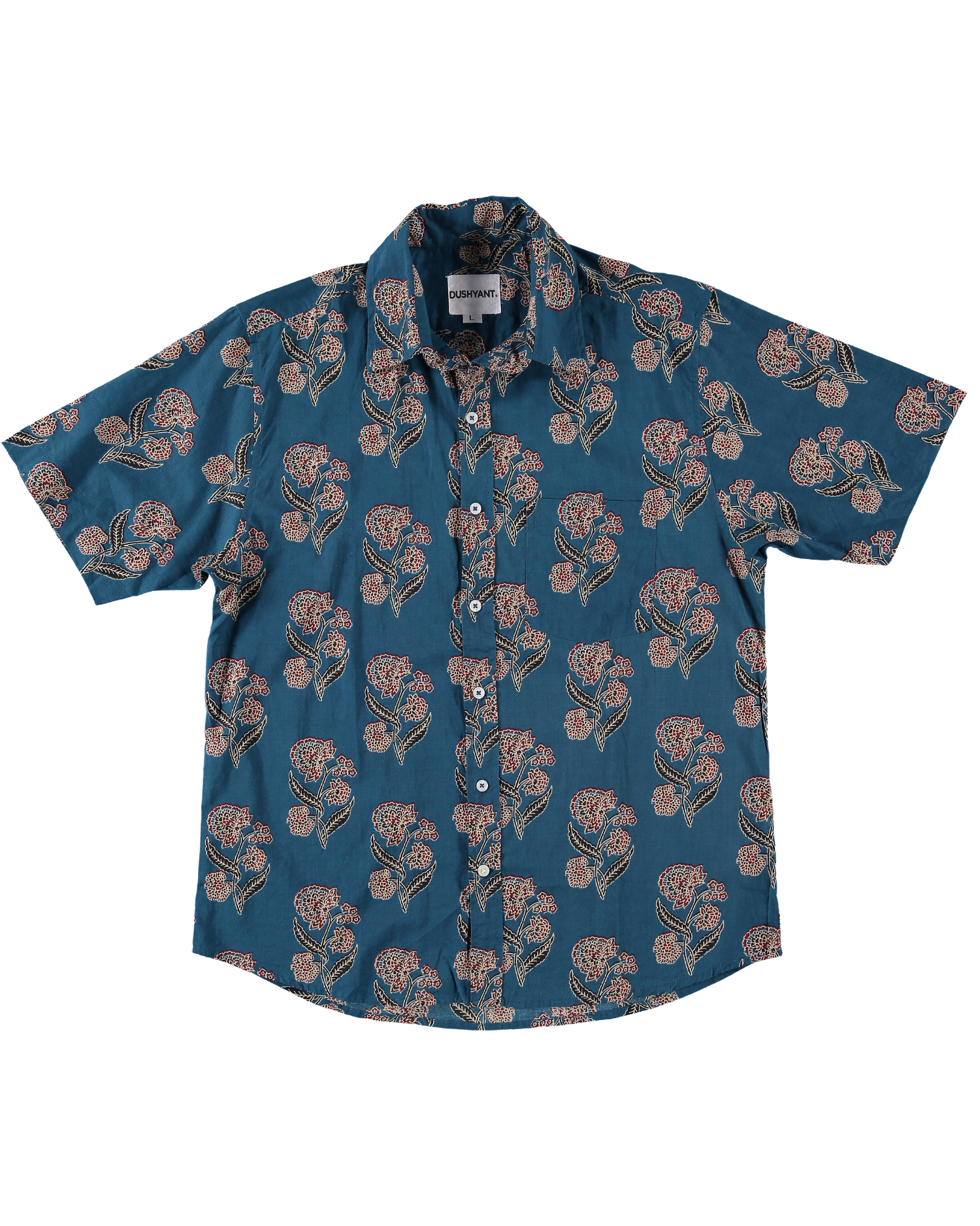 'The Folk' Shirt in Blue and Red Floral Print