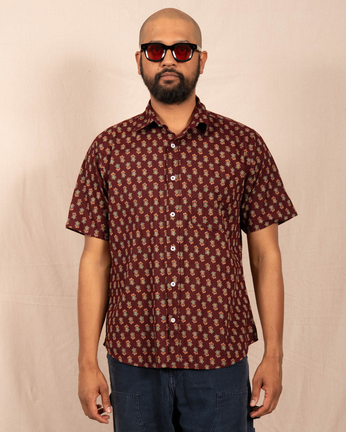 'The Folk' Shirt in Maroon Motif Print