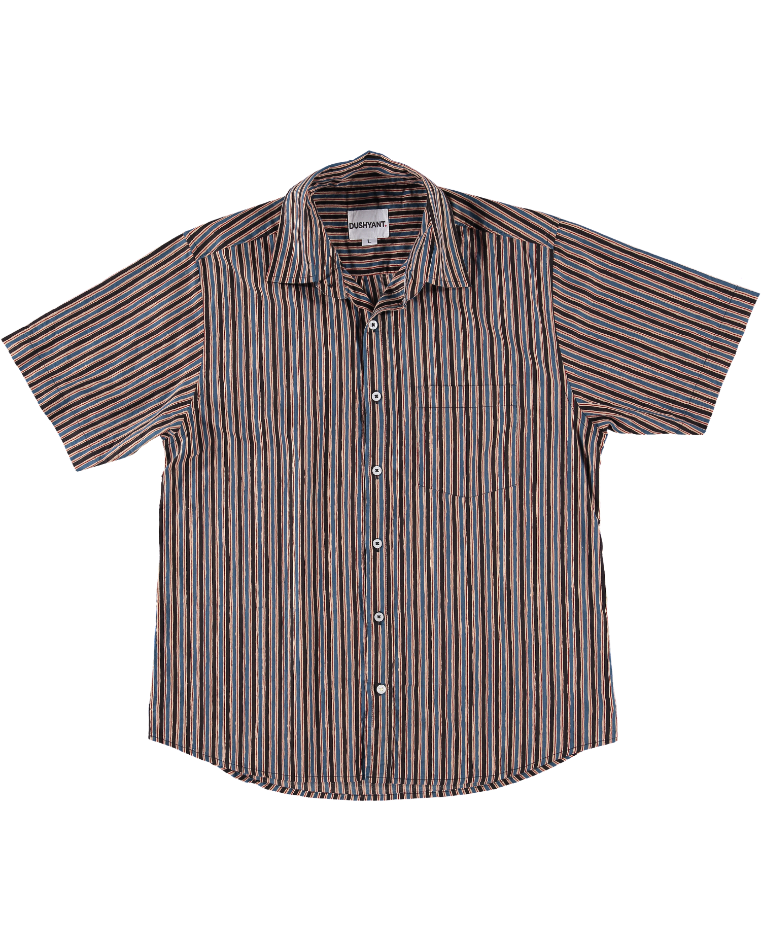 'The Folk' Shirt in Blue, Brown and Gray Stripes