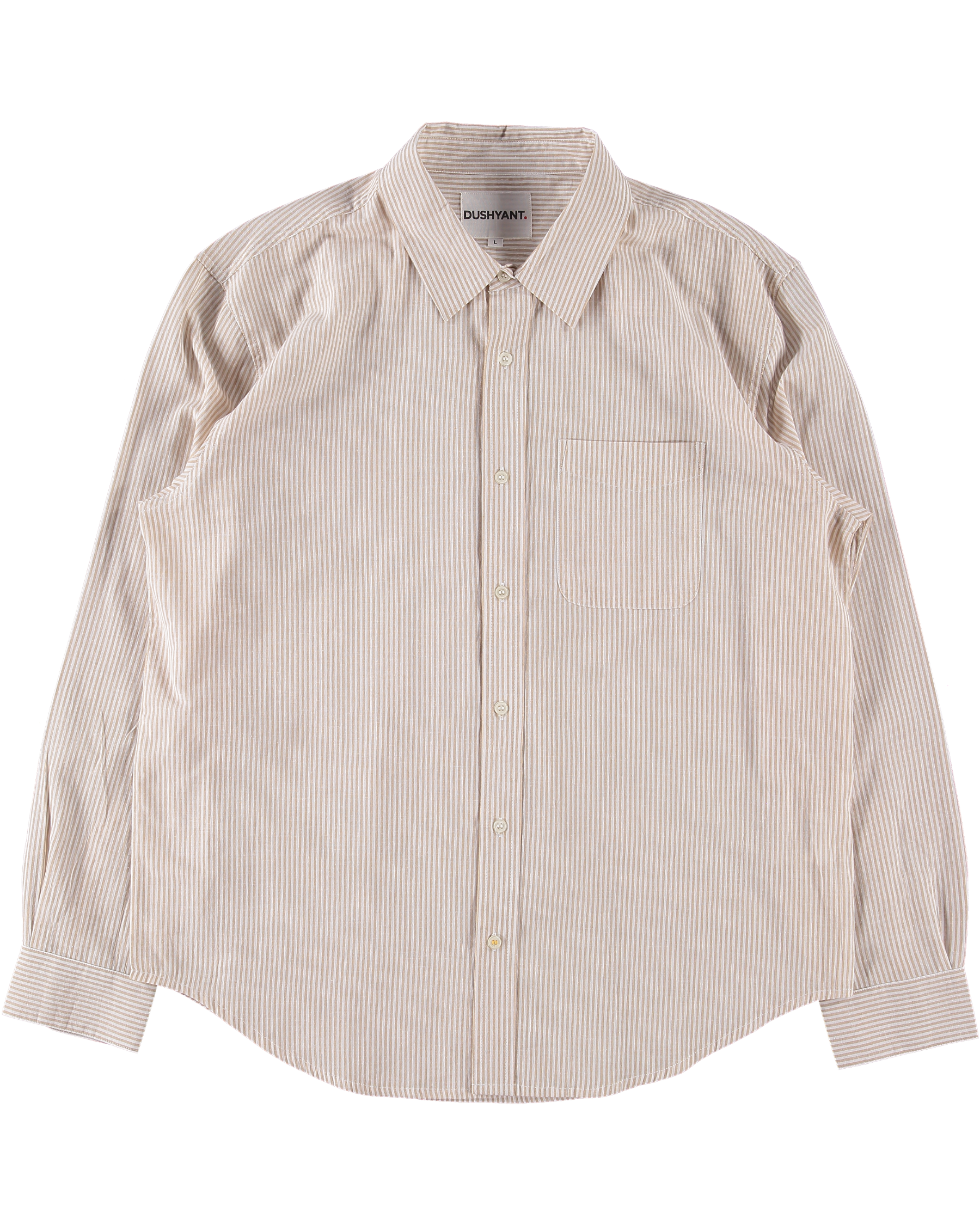 'The Brady' Long Sleeve Shirt in White and Beige Stripes