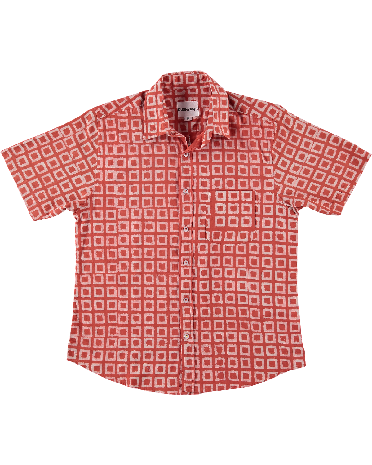 Hand Block Printed 'The Folk' Short Sleeve Shirt in Vintage Red Box
