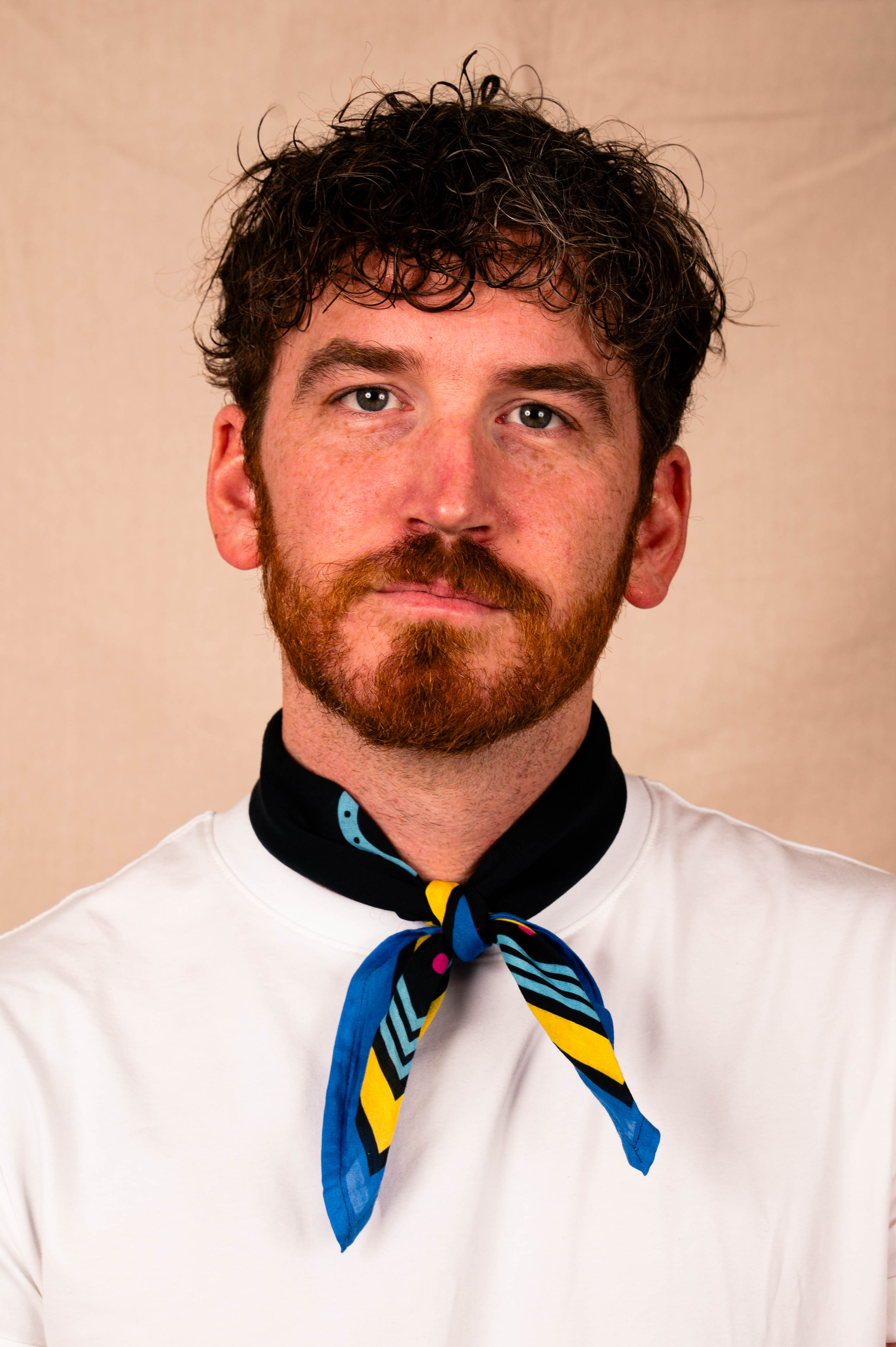 Archie Bandana No. 31 - Blue and Pink Dots and Horseshoe on Black and Blue