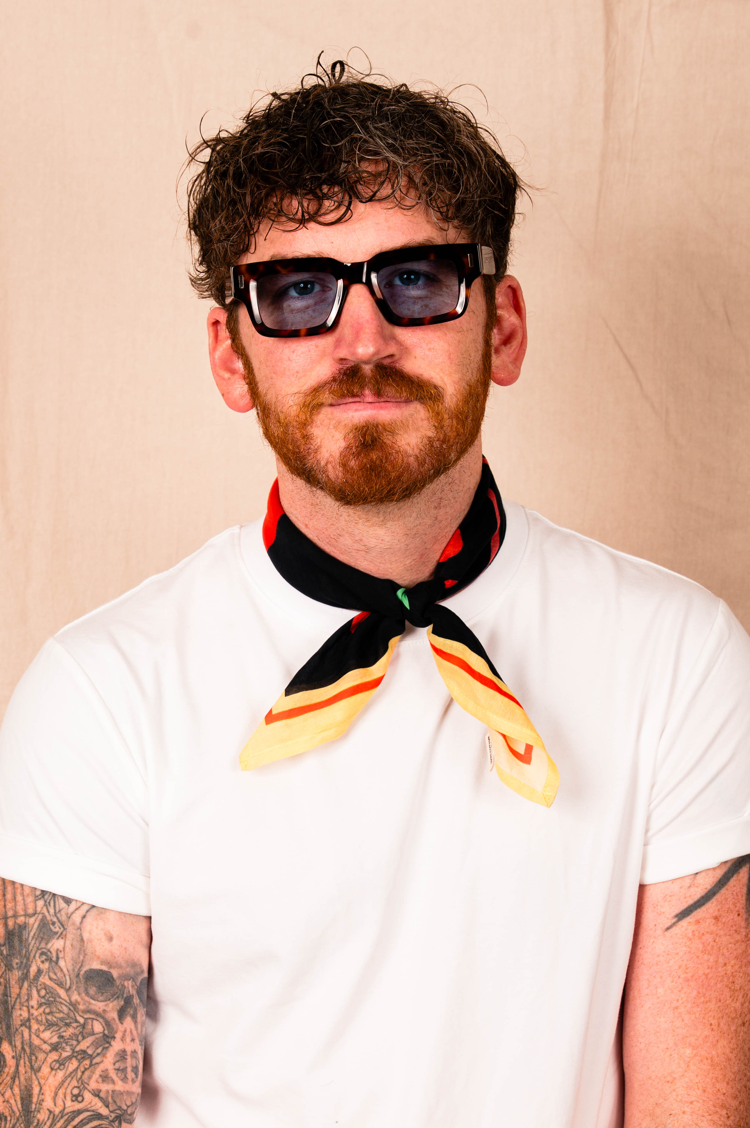 Archie Bandana No. 29 - Crayons Art Print in Red, Green and Light Yellow