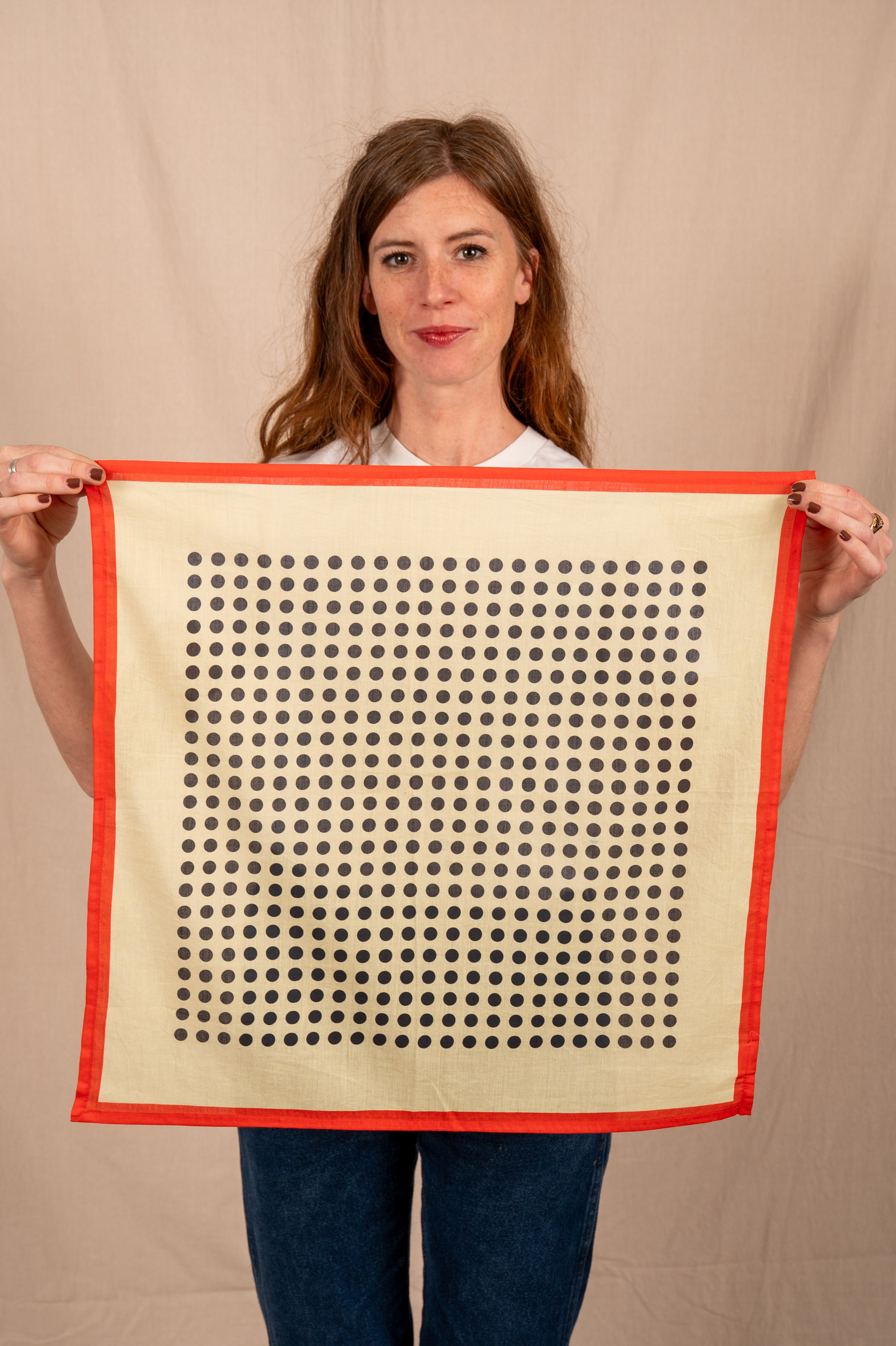 Archie Bandana No. 1 - Cream and Black Dots with Red