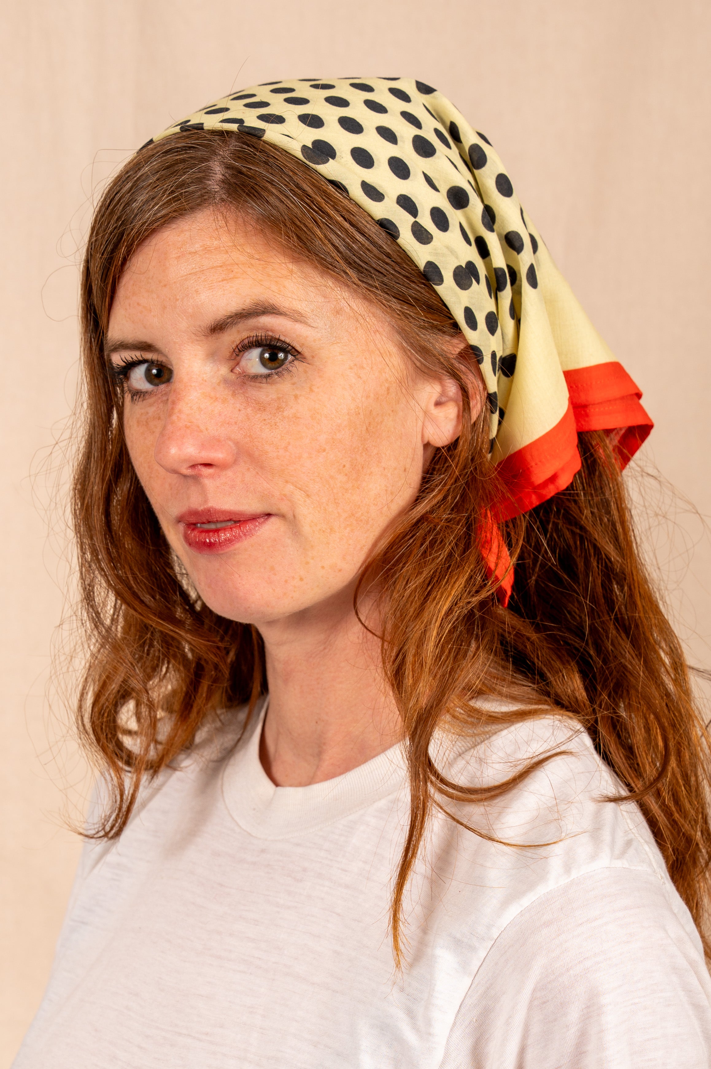 Archie Bandana No. 1 - Cream and Black Dots with Red
