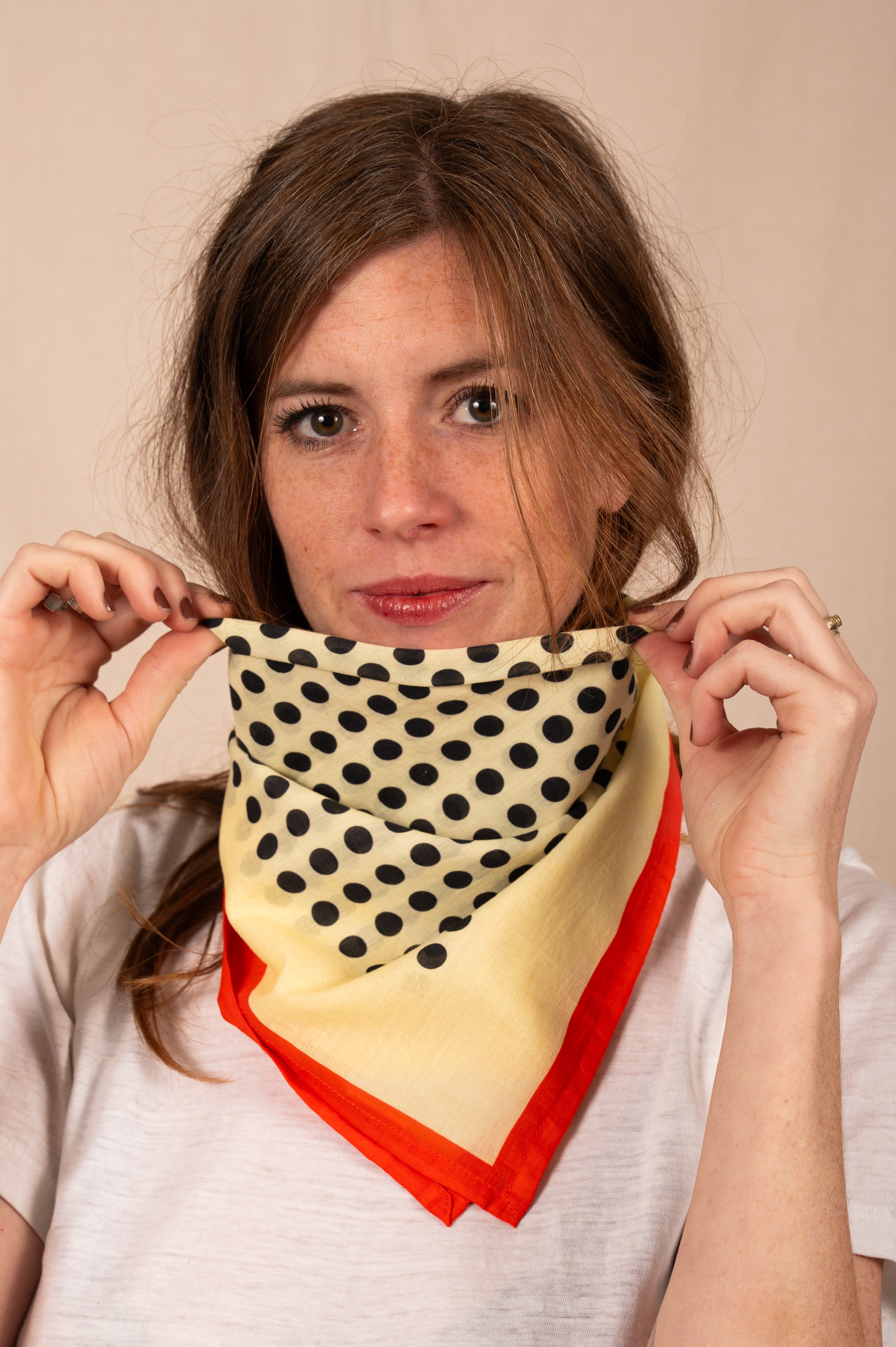 Archie Bandana No. 1 - Cream and Black Dots with Red