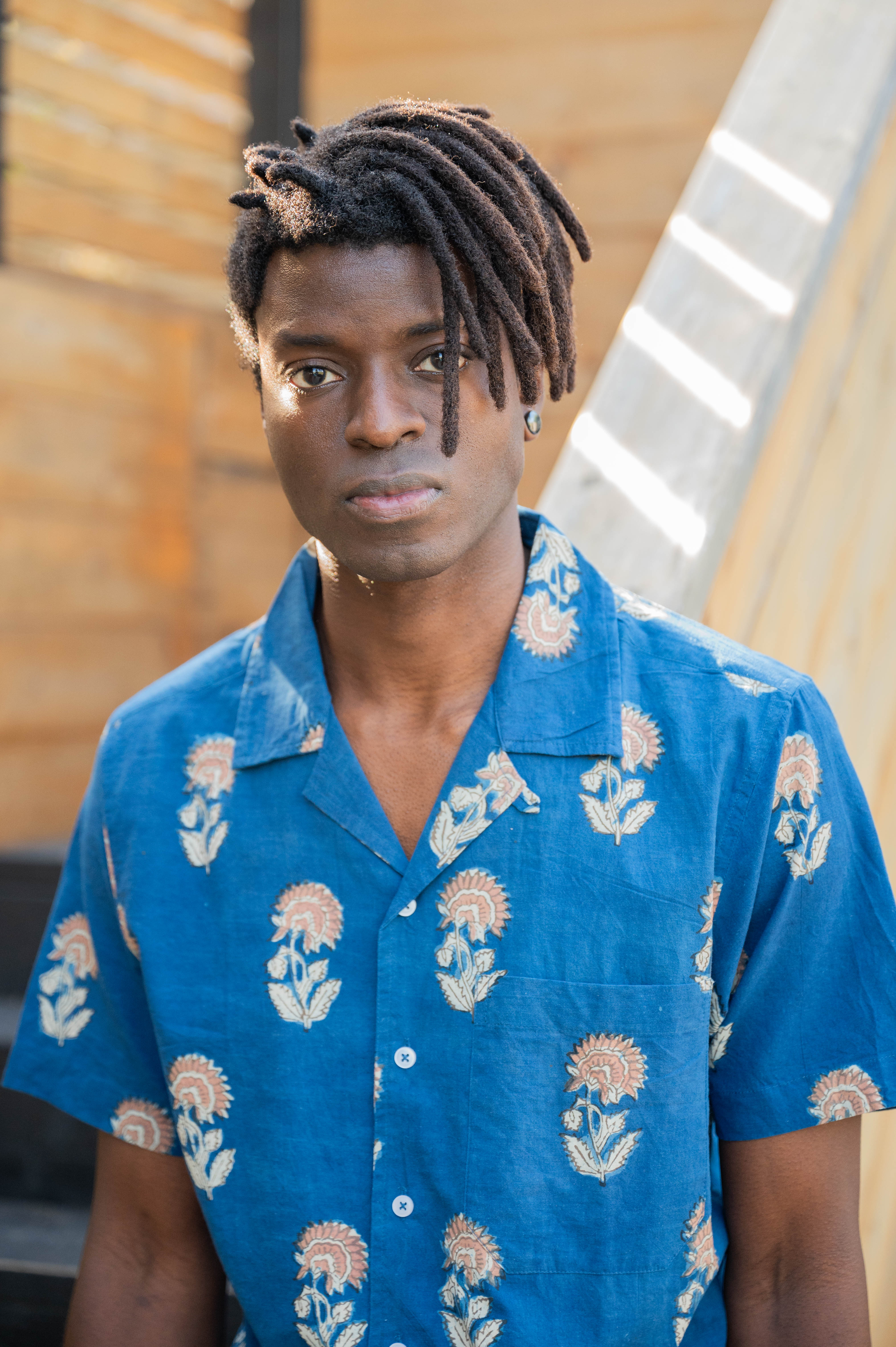 Hand Block Printed 'The Don' Camp Collar Shirt in Blue Tribal Floral Print