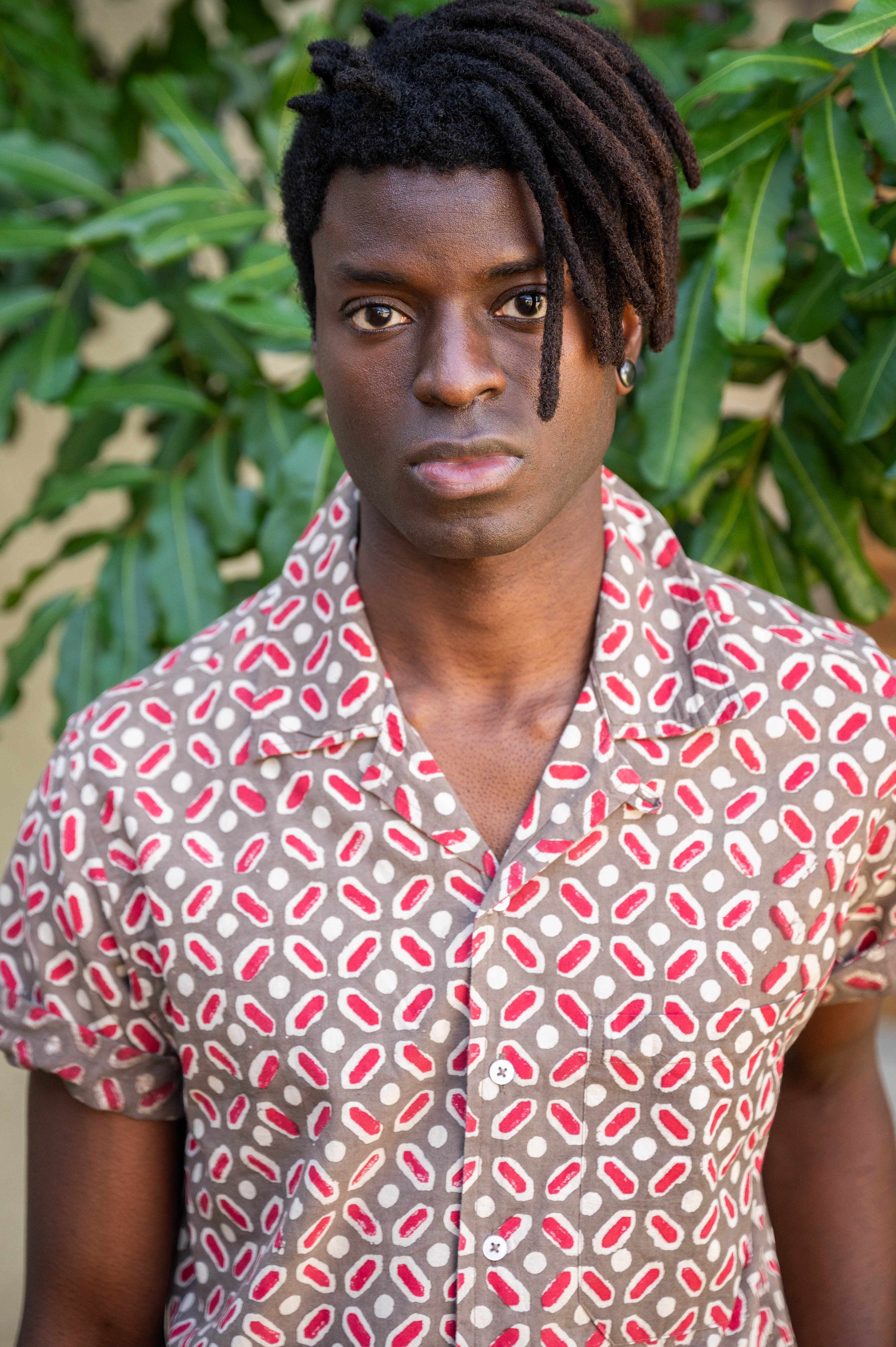 Hand Block Printed 'The Don' Camp Collar Shirt in Beige Dice Art Print