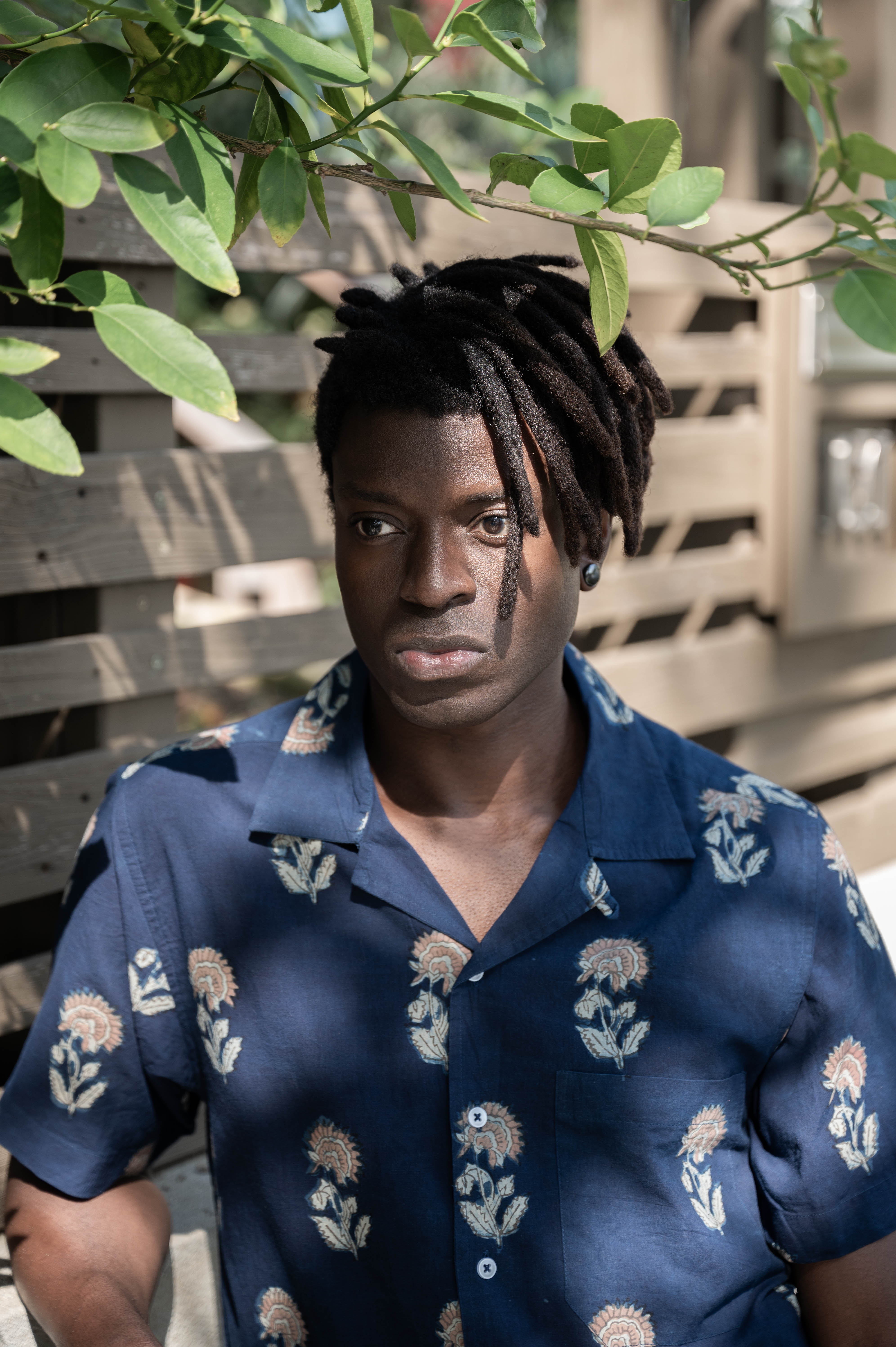 Hand Block Printed 'The Don' Camp Collar Shirt in Navy Tribal Floral Print