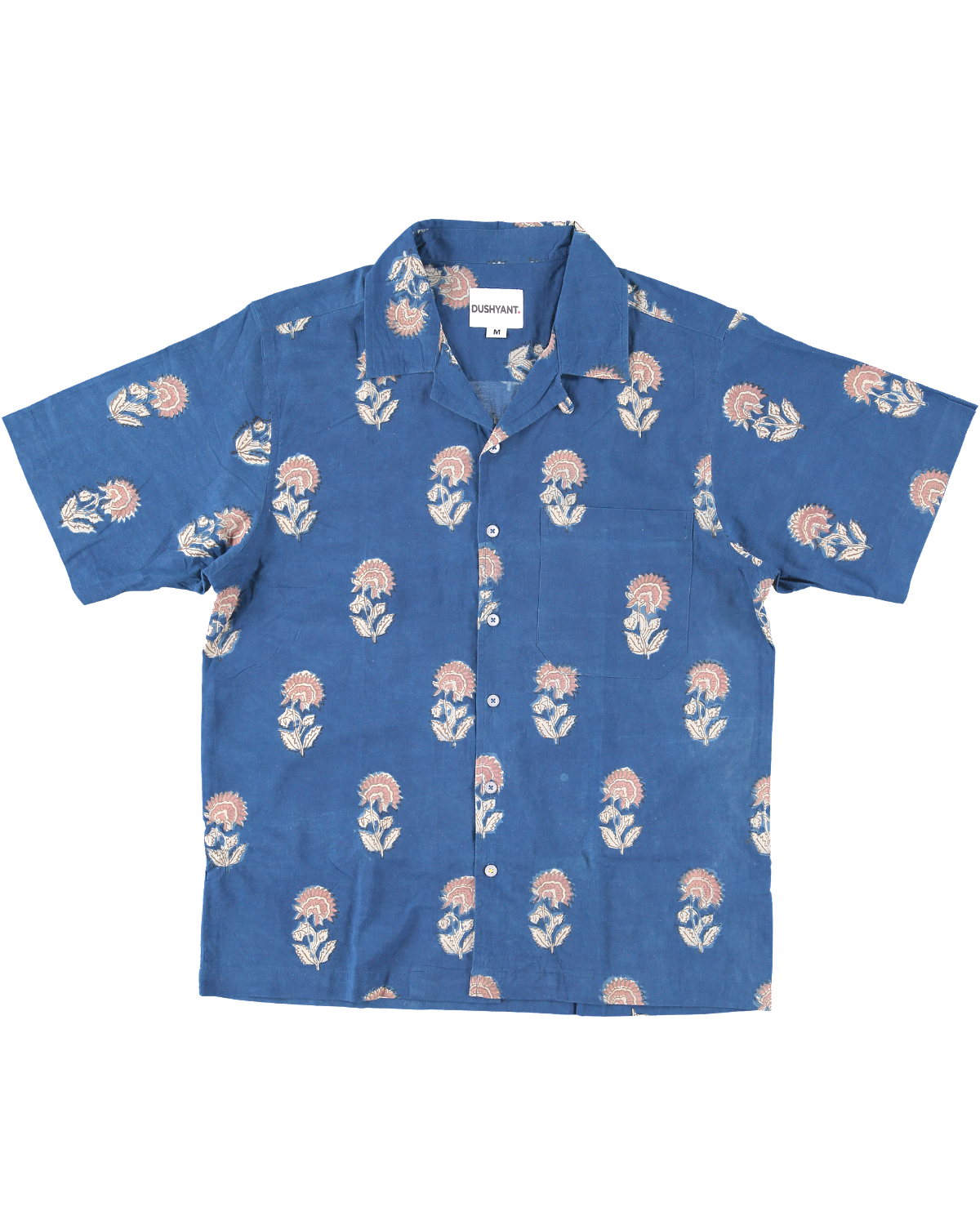 Hand Block Printed 'The Don' Camp Collar Shirt in Blue Tribal Floral Print