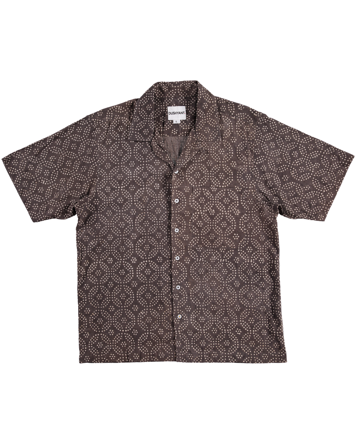 Hand Printed 'The Don' Camp Collar Shirt in Small Brown Circles