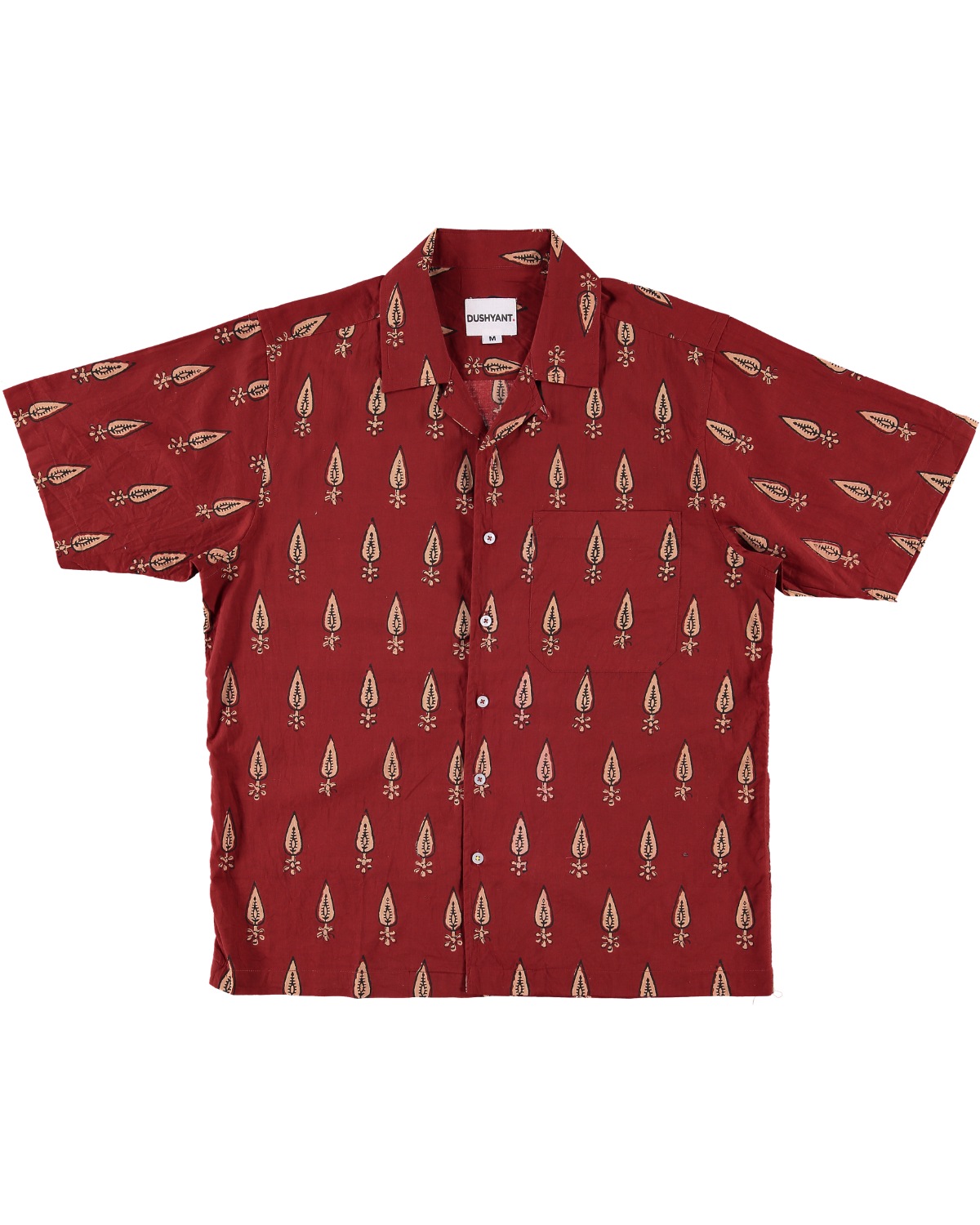 Hand Block Printed 'The Don' Camp Collar Shirt in Maroon Motif