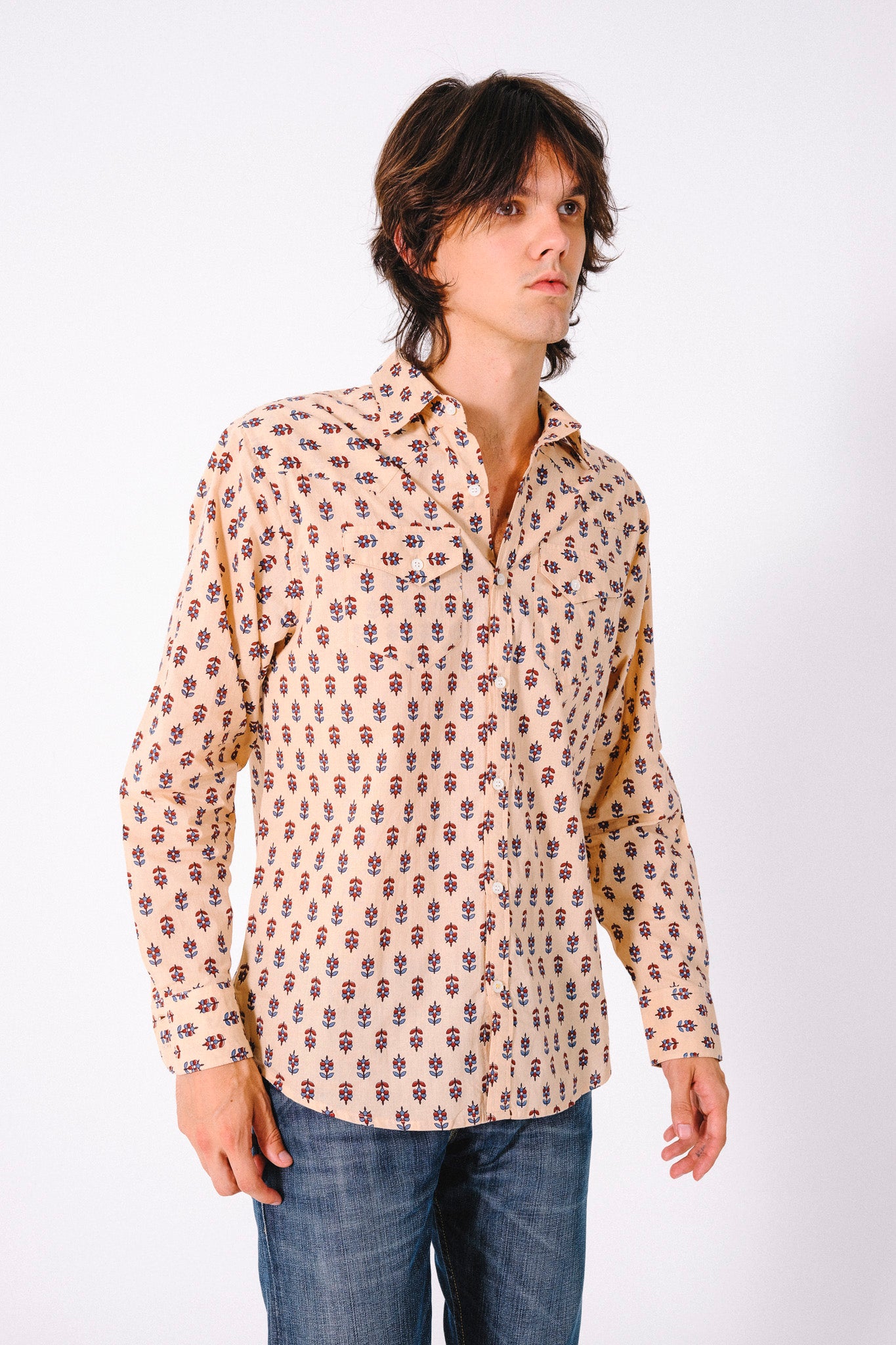 'The Bandit' Western Shirt in Beige Motif