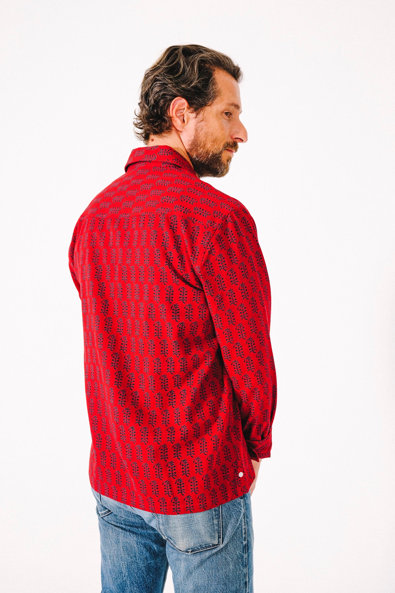 Hand Printed 'Jesse Workshirt' in Red Poppy Print