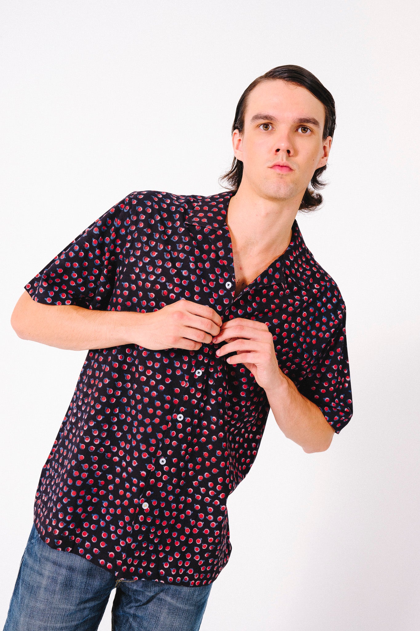 Hand Printed 'The Don' Camp Collar Shirt in Blood Moon Print