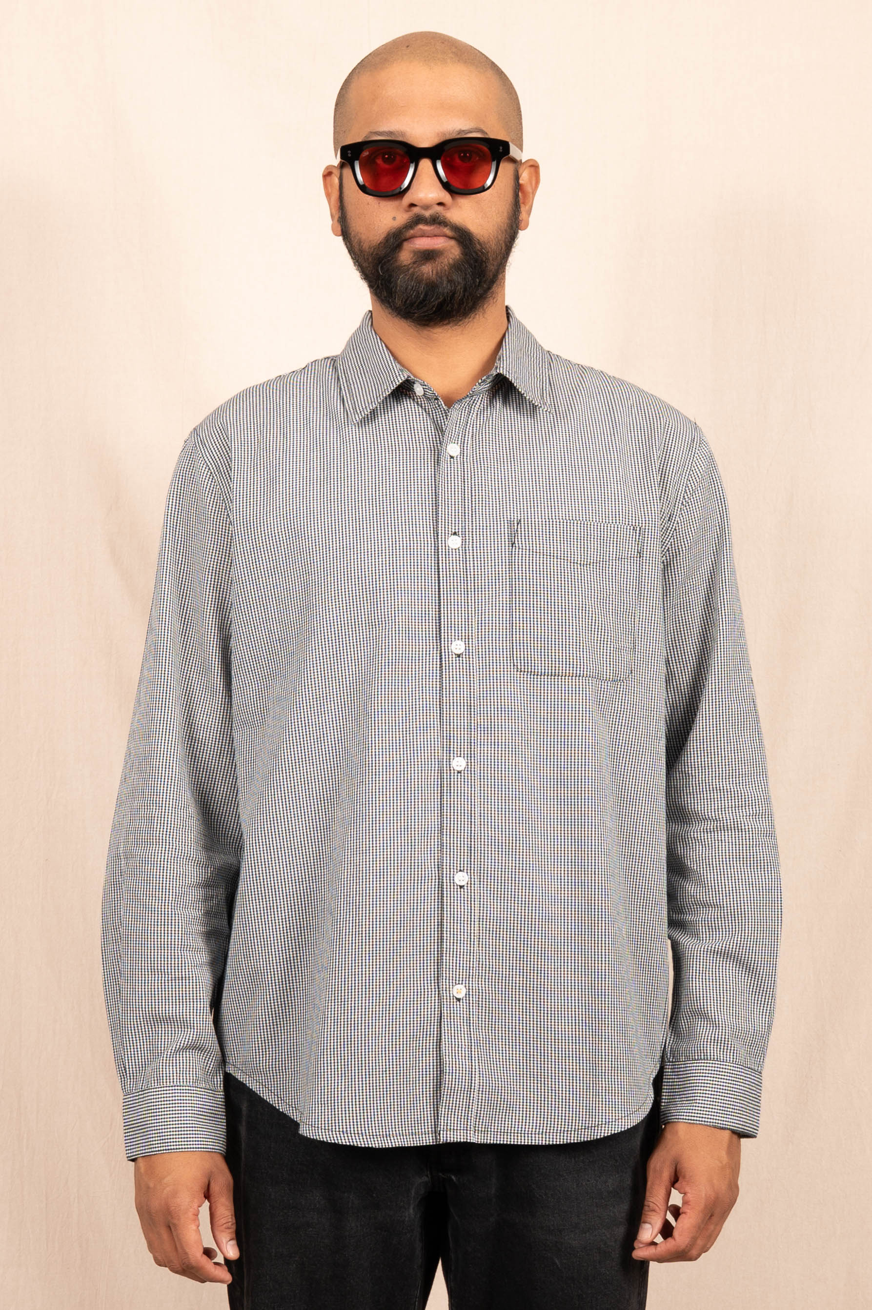 'The Brady' Long Sleeve Shirt in Black Micro Check