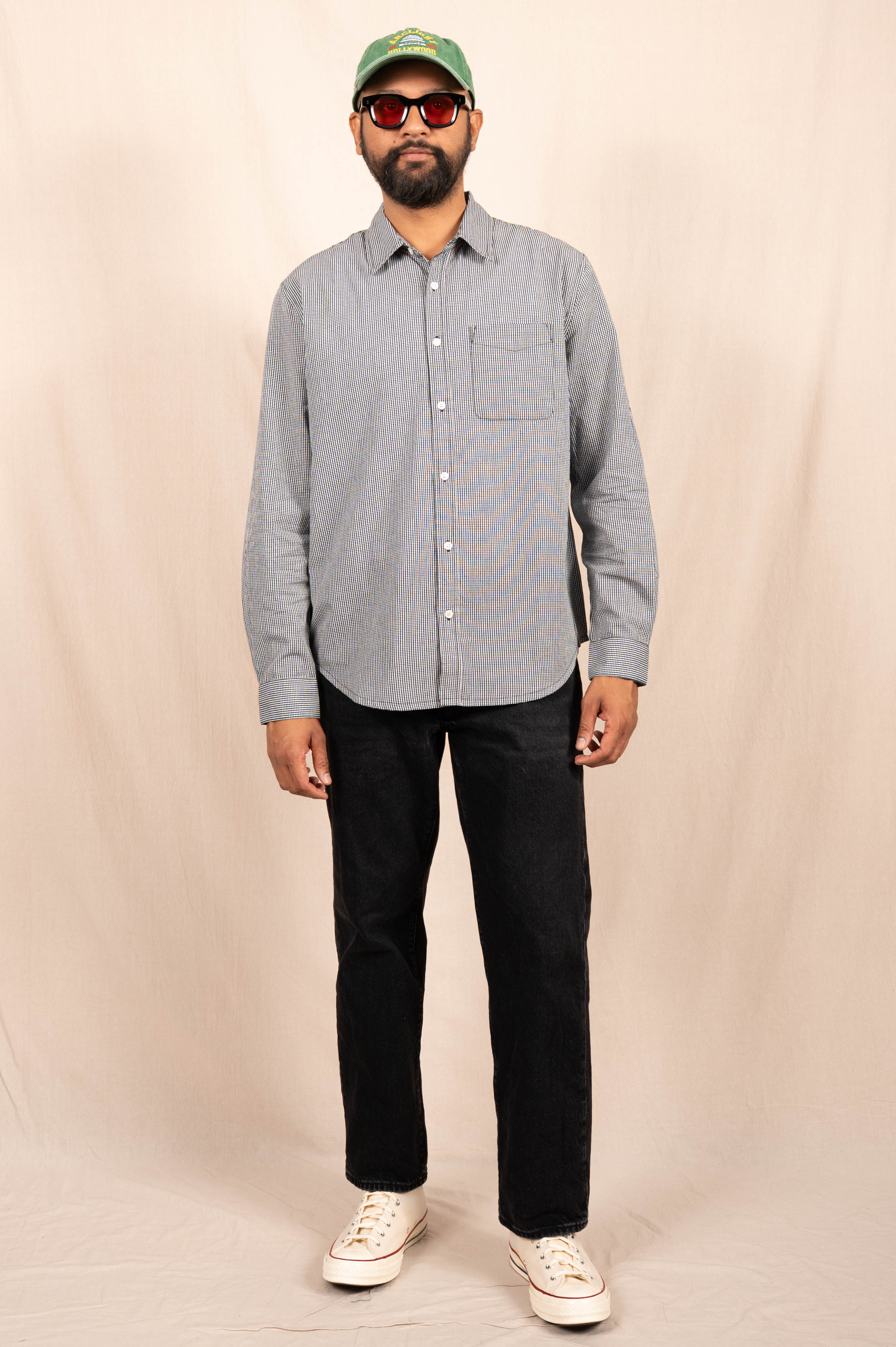 'The Brady' Long Sleeve Shirt in Black Micro Check