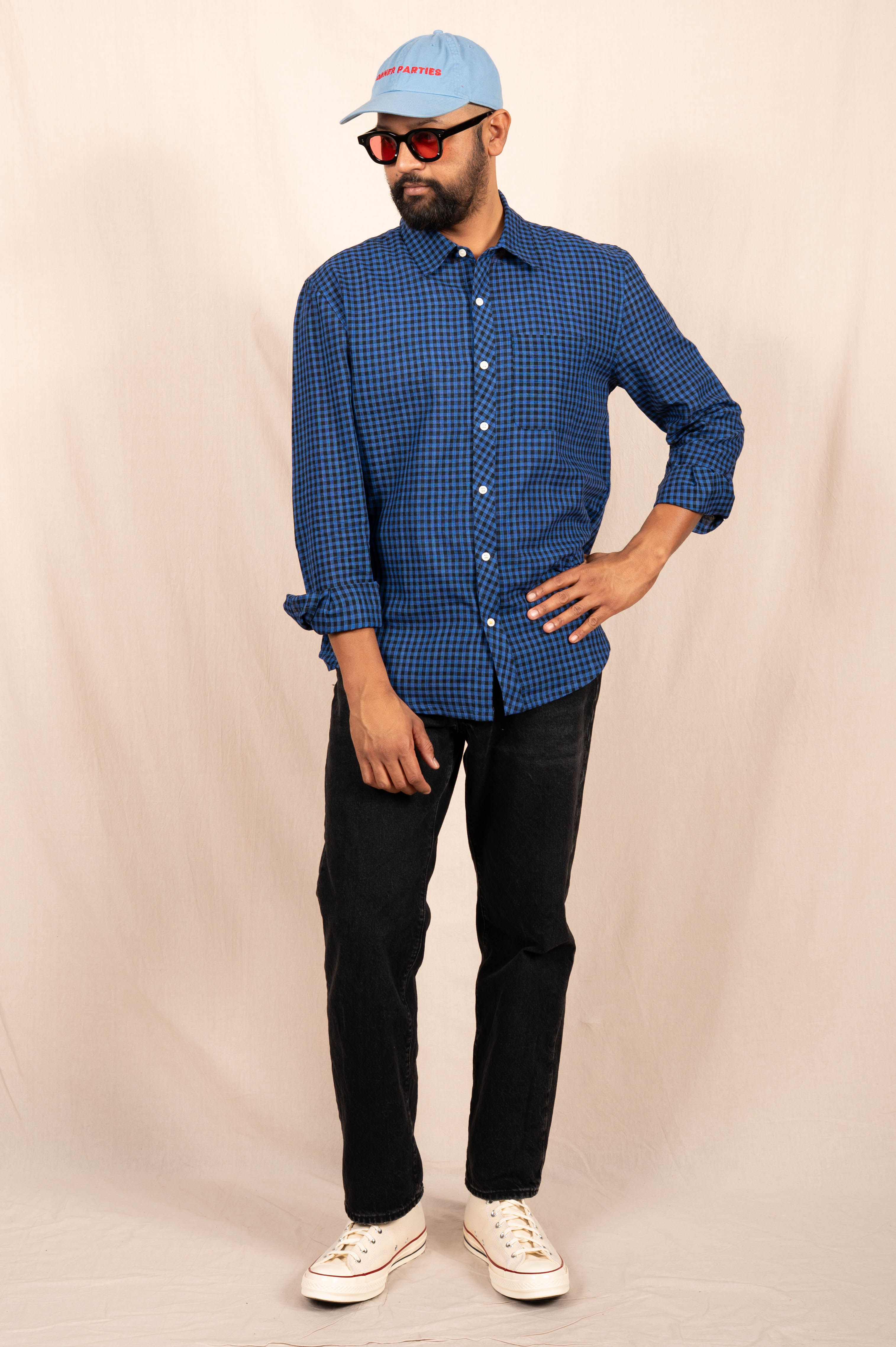 'The Brady' Long Sleeve Shirt in Blue and Black Gingham