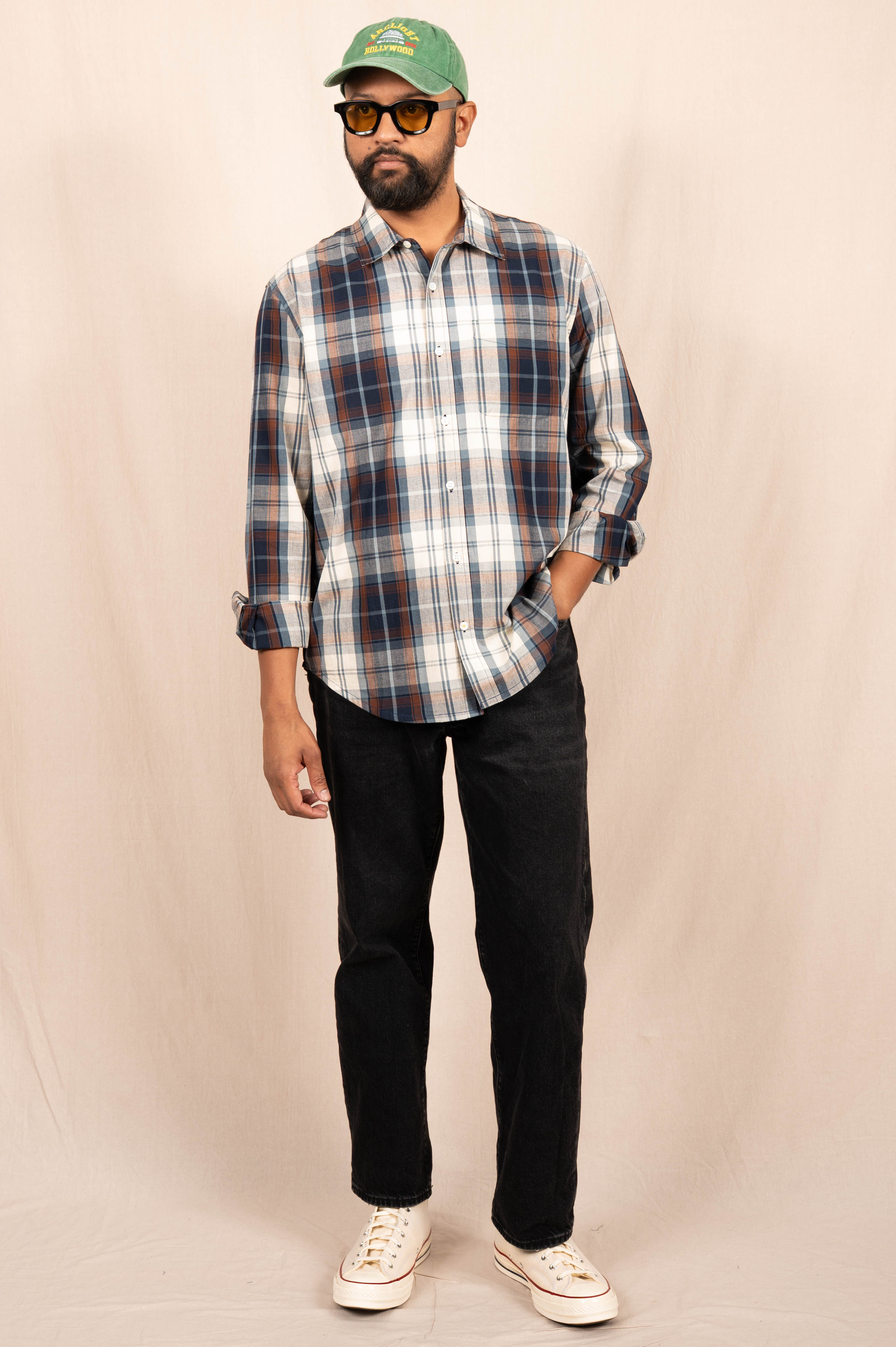 'The Brady' Long Sleeve Shirt in Brown and White Madras Checks