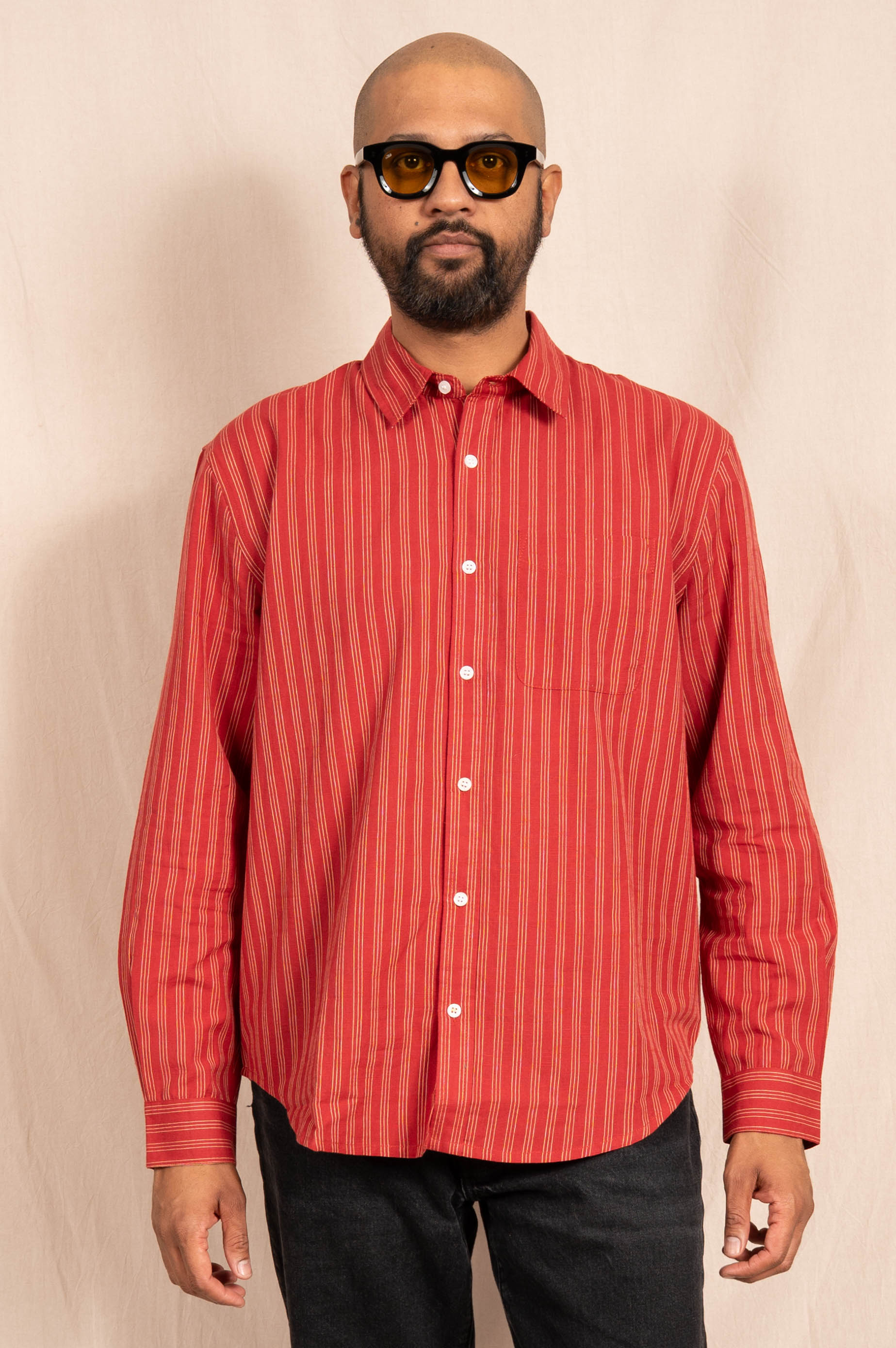 'The Brady' Long Sleeve Shirt in Red and White Triple Stripe