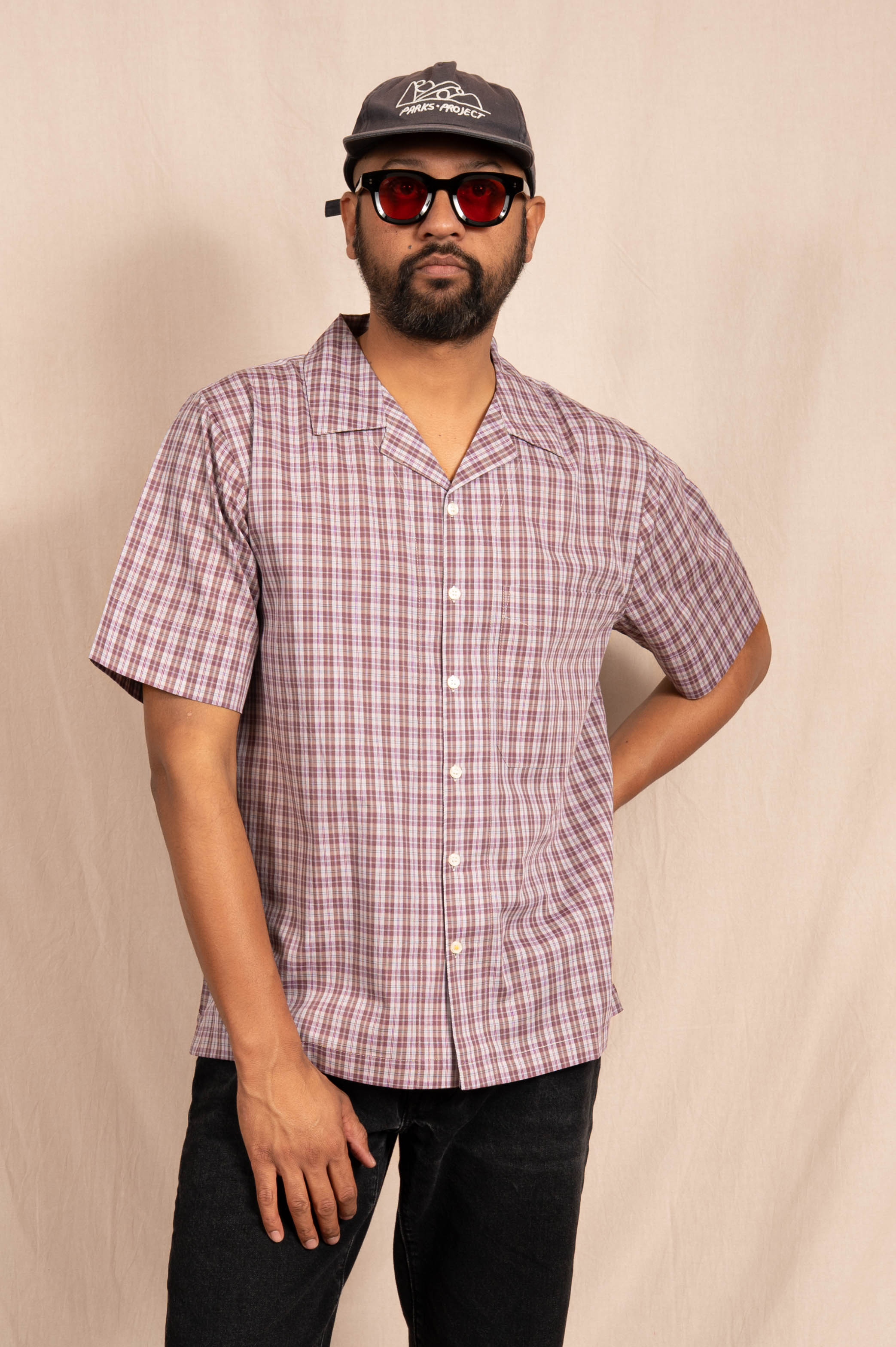 'The Nero' Camp Shirt in Purple Checks