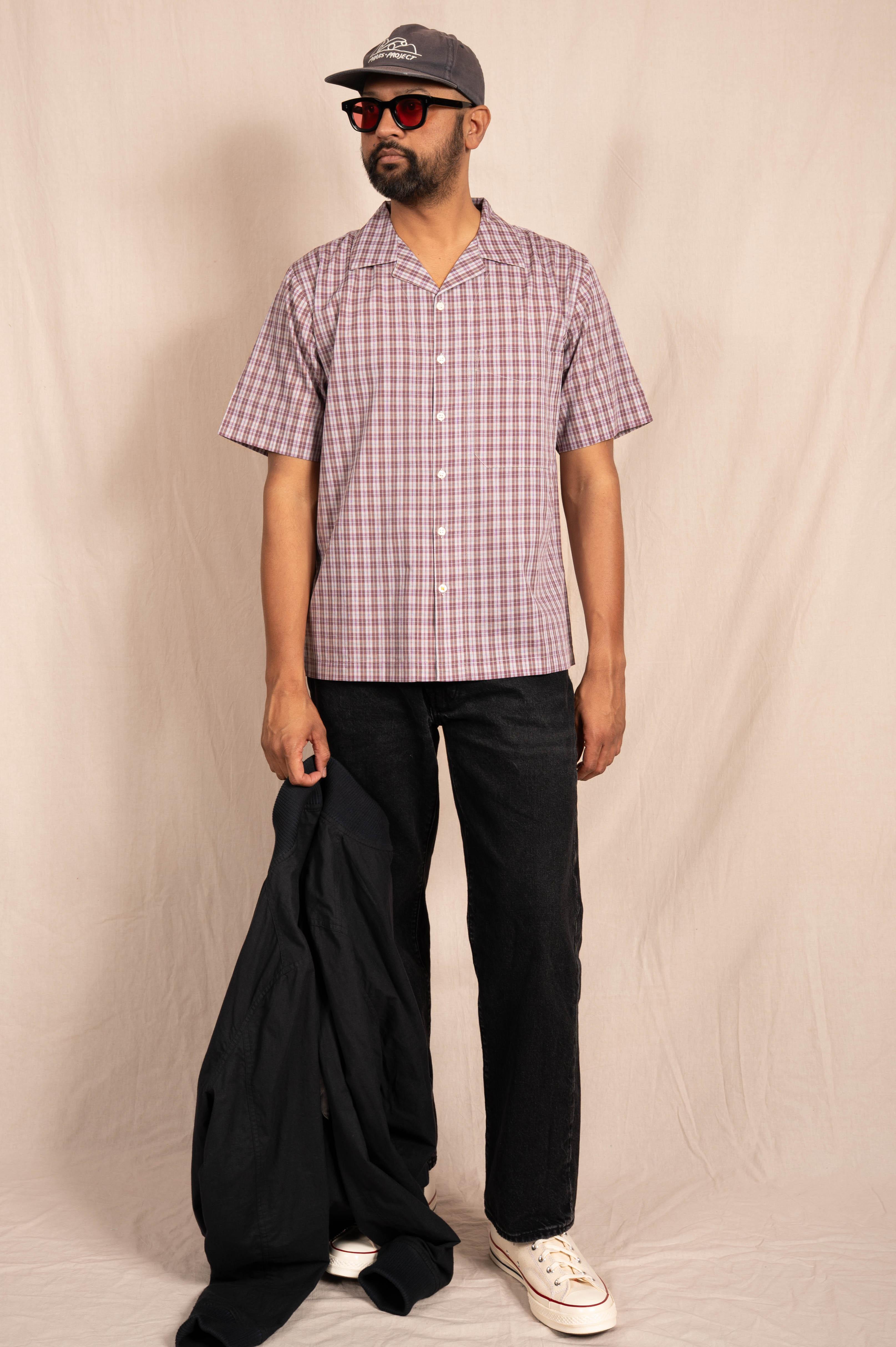 'The Nero' Camp Shirt in Purple Checks