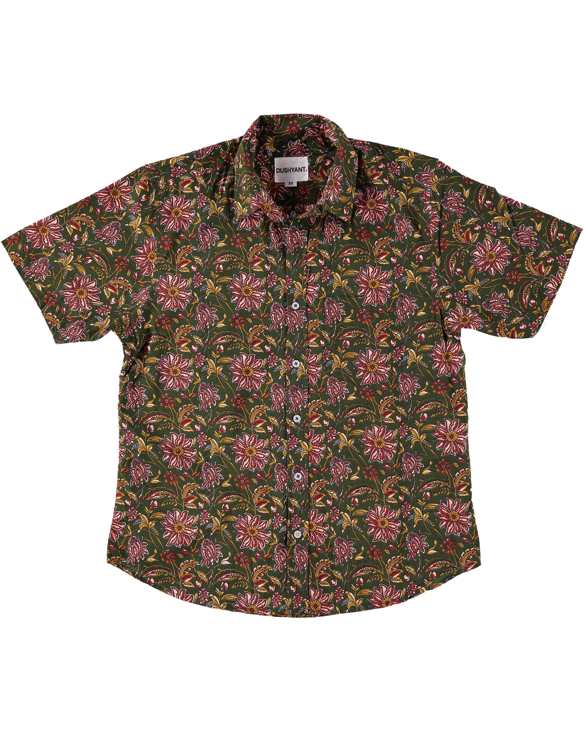 Hand Printed 'The Folk' Short Sleeve Shirt in French Green Floral