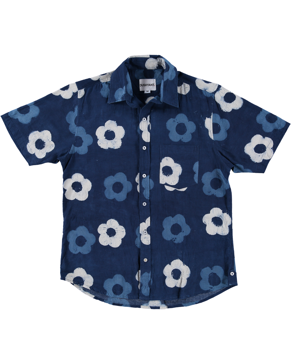 'The Folk' Short Sleeve Shirt in Indigo Rose - Hand Block Printed