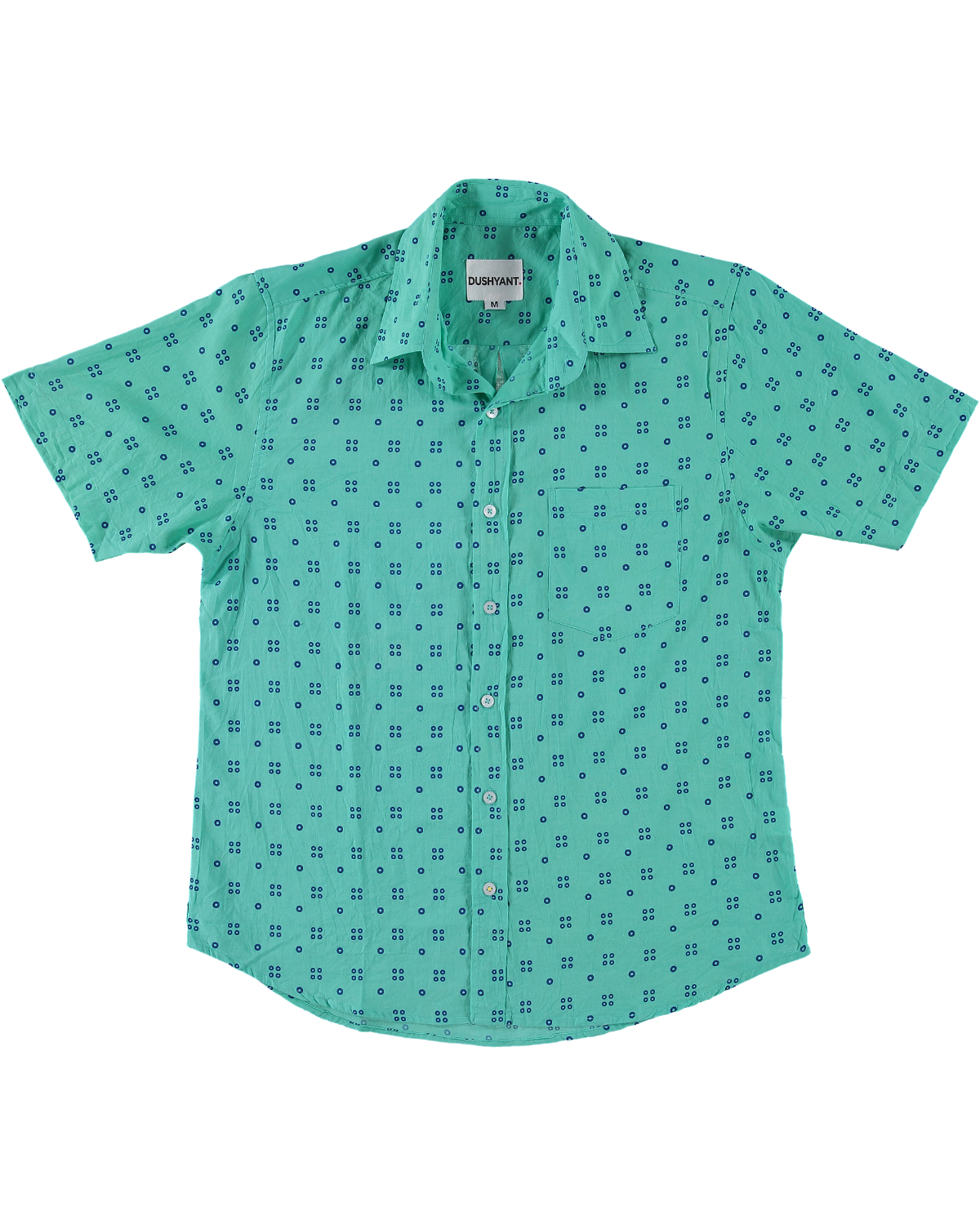 mens mint green short sleeve dress shirt Hand Printed 'The Folk' Short Sleeve Shirt in Navy and Mint Dots L