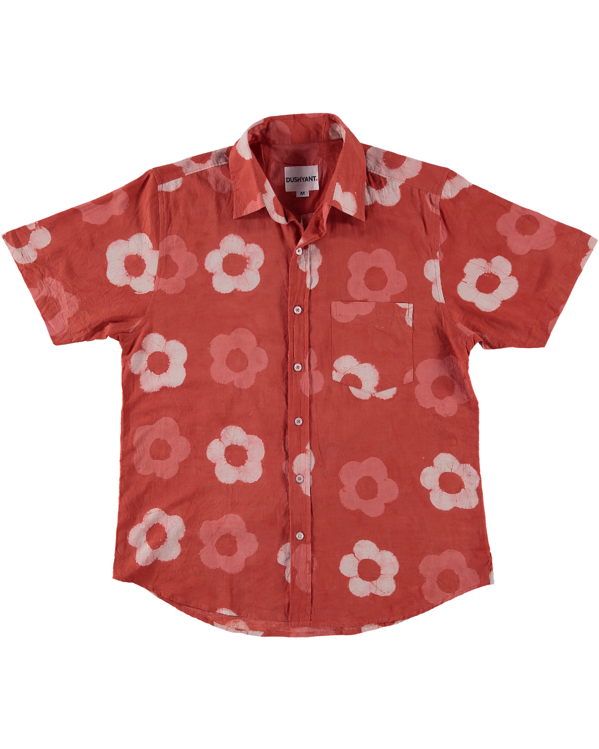 'The Folk' Short Sleeve Shirt in Red Rose - Hand Block Printed