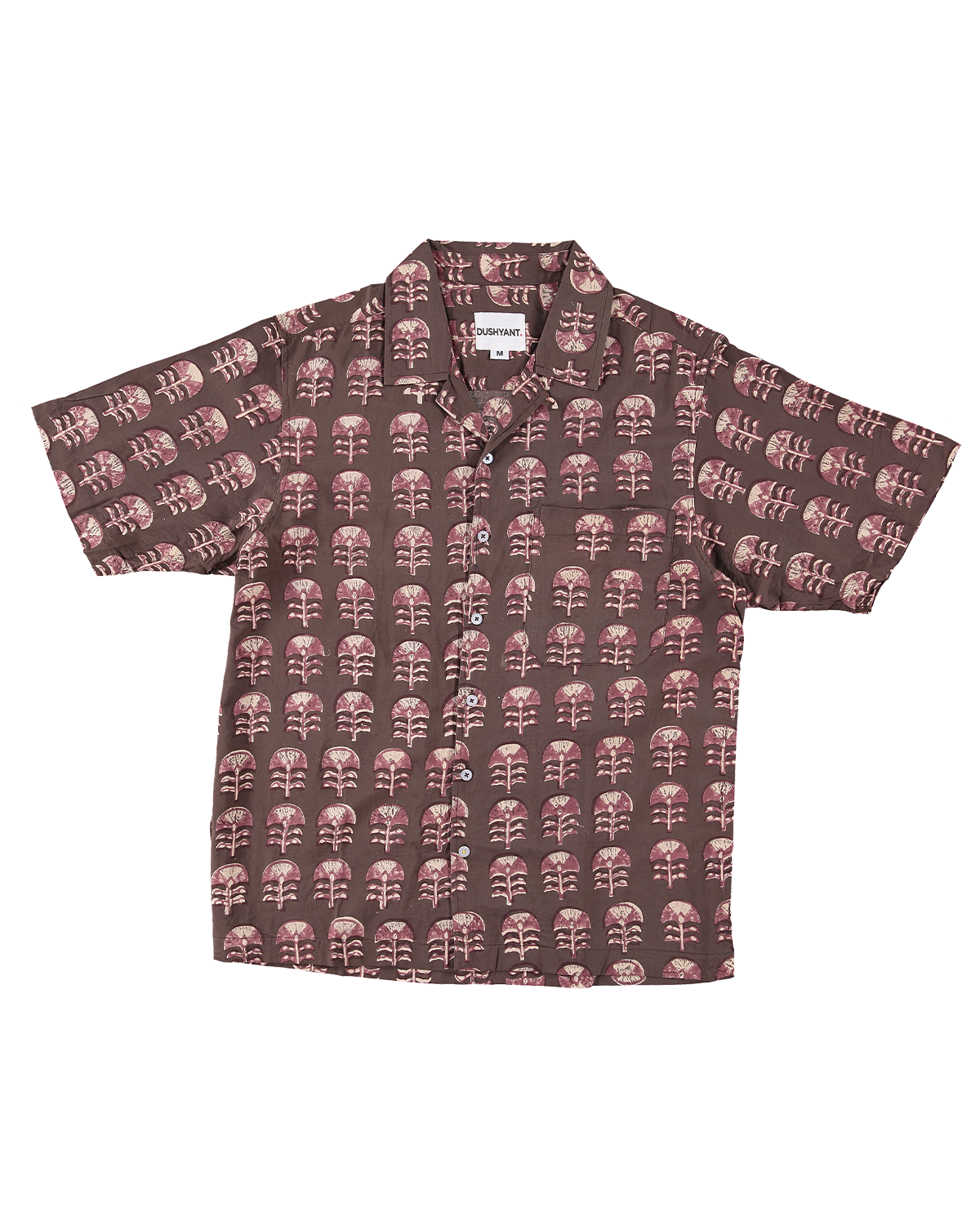 Hand Block Printed 'The Don' Camp Collar Shirt in Brown Tribal Motif