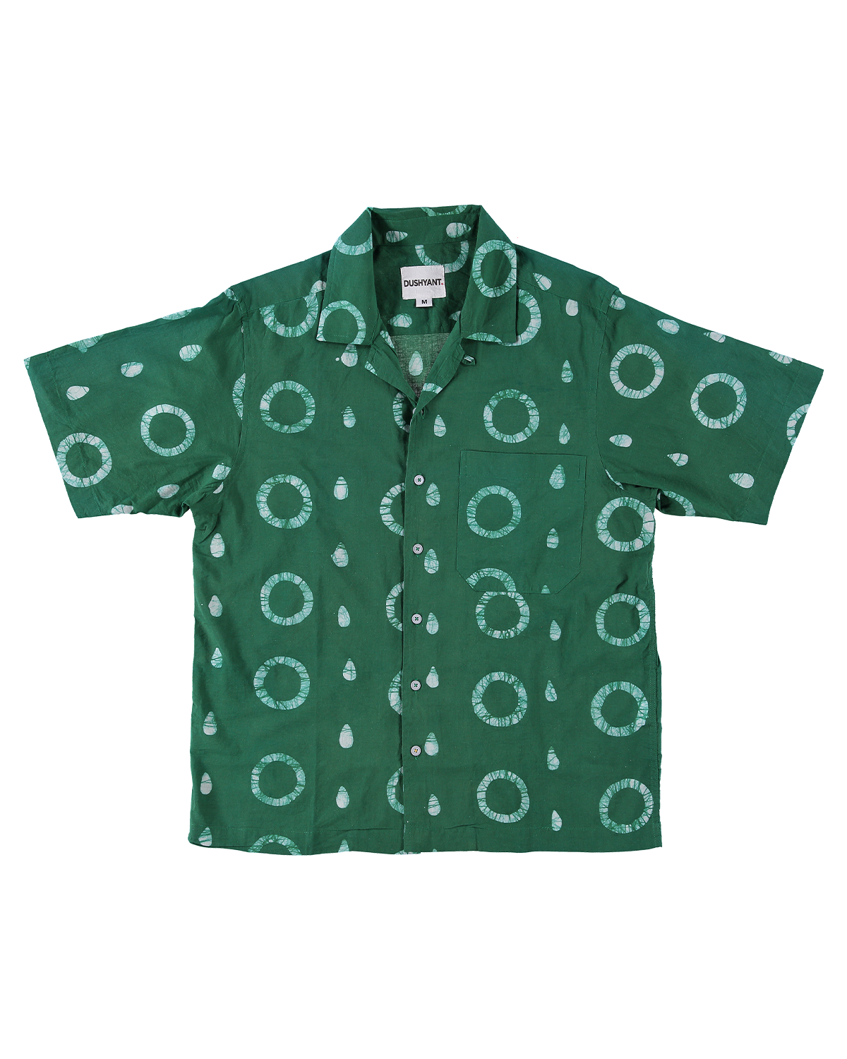 Hand Block Printed 'The Don' Camp Collar Shirt in Green Circles Art Print