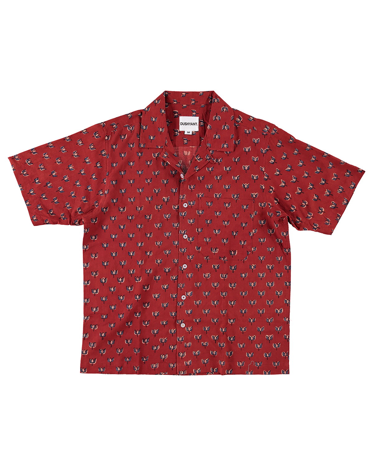 Hand Block Printed 'The Don' Camp Collar Shirt in Red Lotus Print
