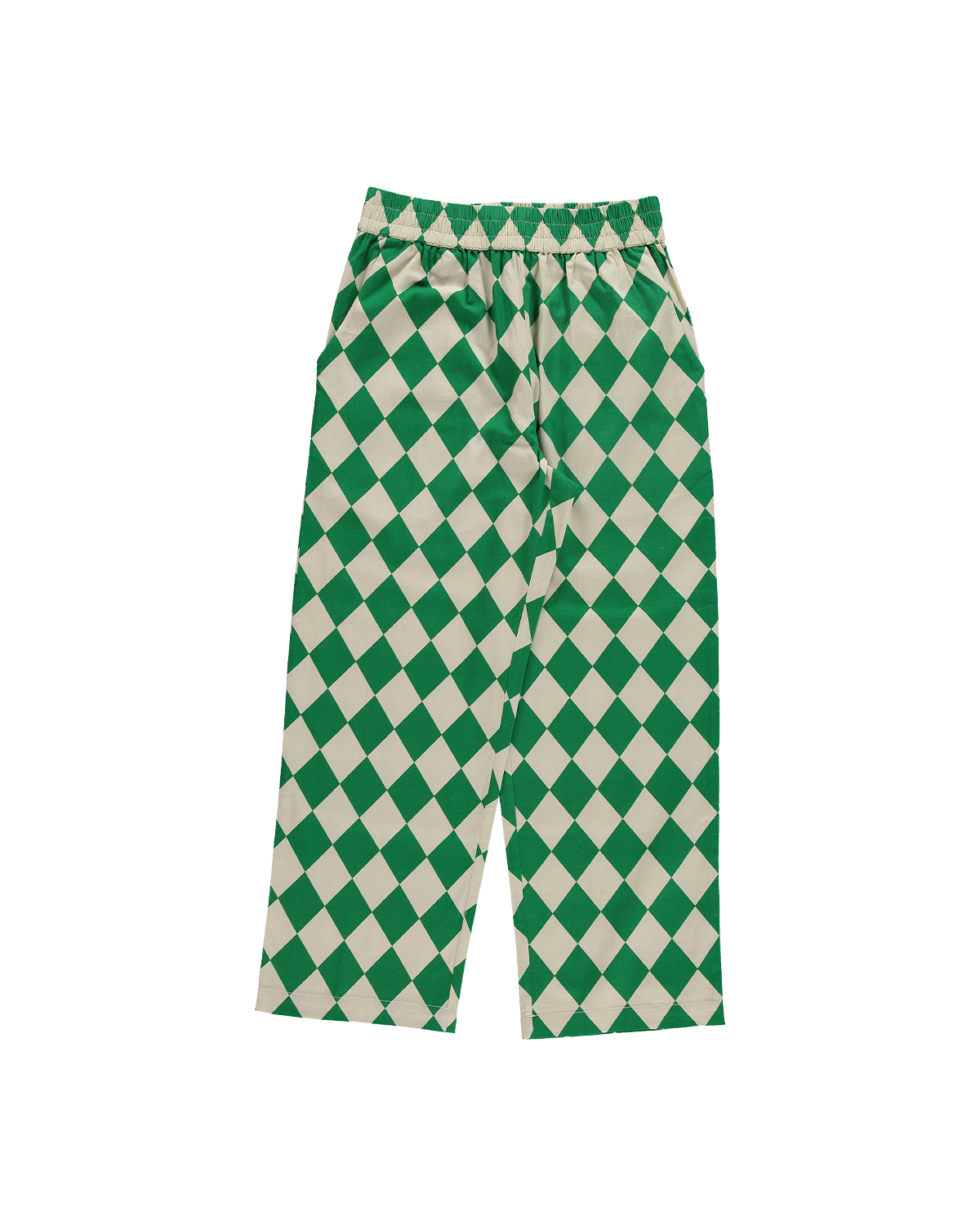 Hand Printed 'Seema' Pants in Green and Beige Rhombus