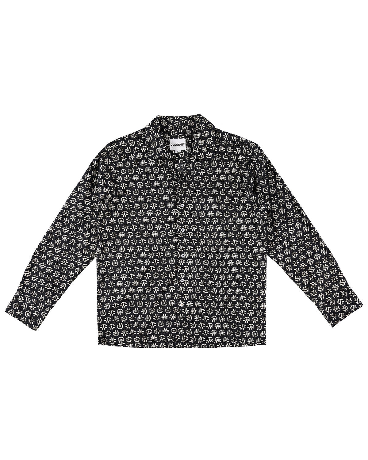 Hand Printed 'The Raj' Camp Collar Shirt in Black Octagon Motif