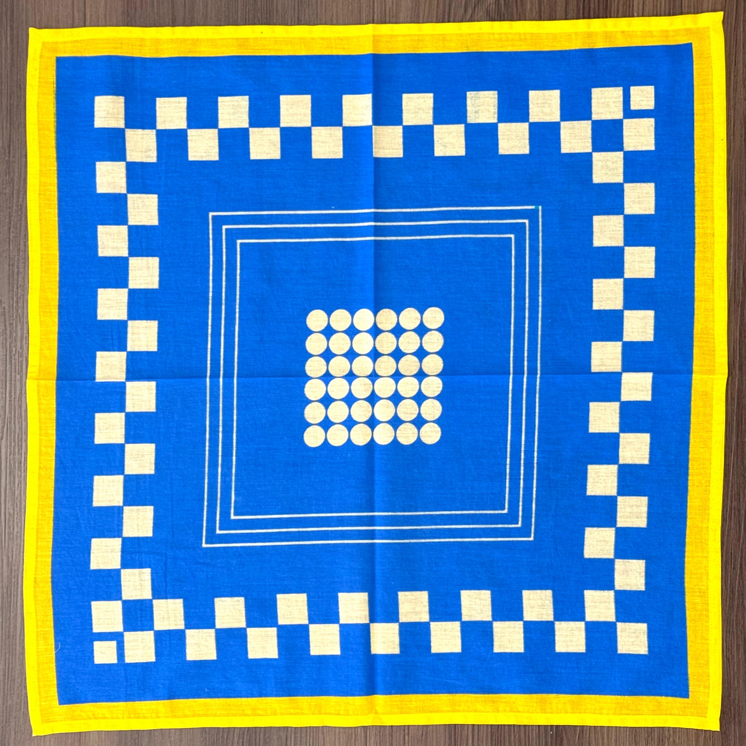 Archie Bandana No. 20 - Dots and Squares on Blue and Yellow