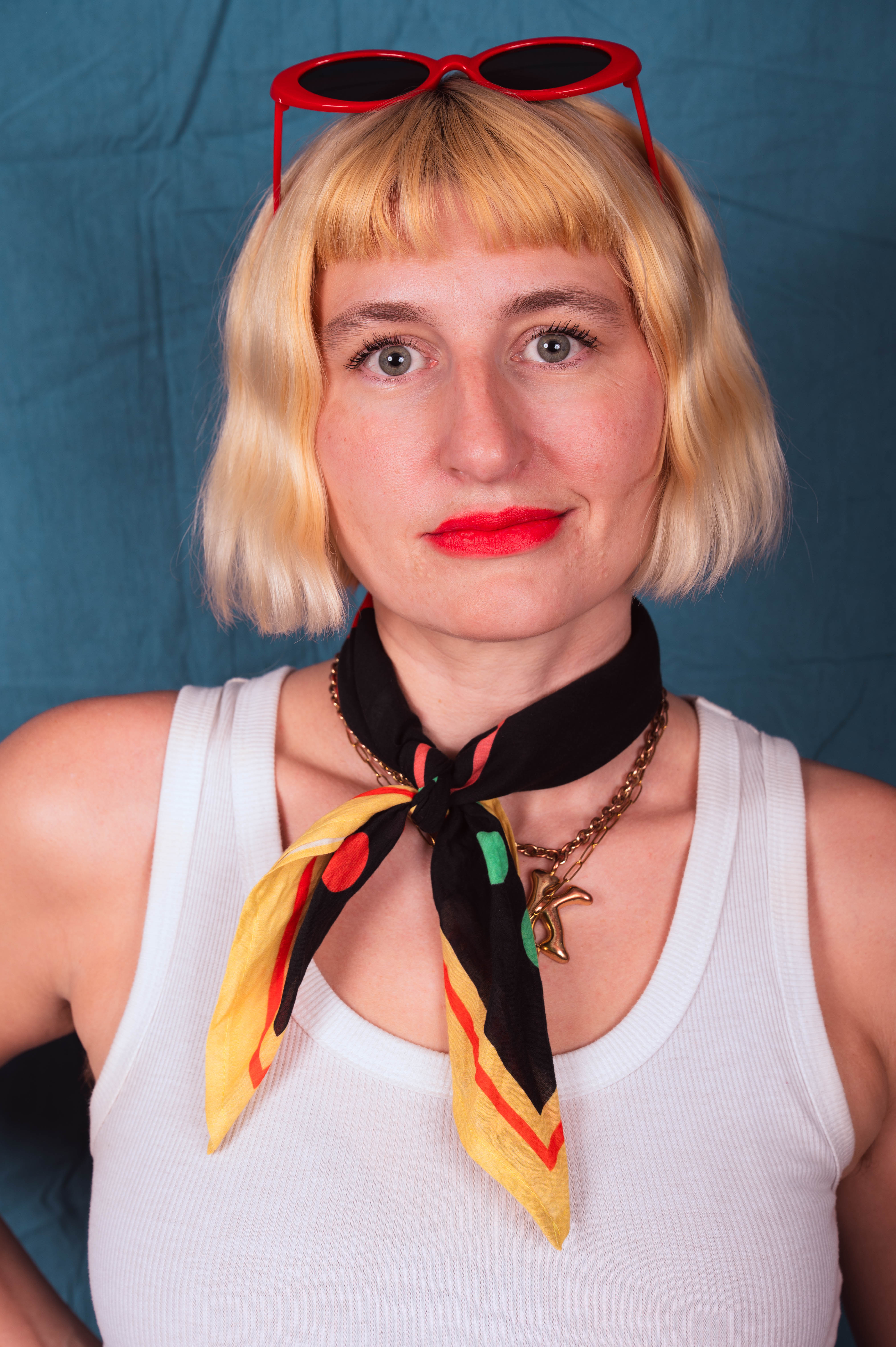 Archie Bandana No. 29 - Crayons Art Print in Red, Green and Light Yellow