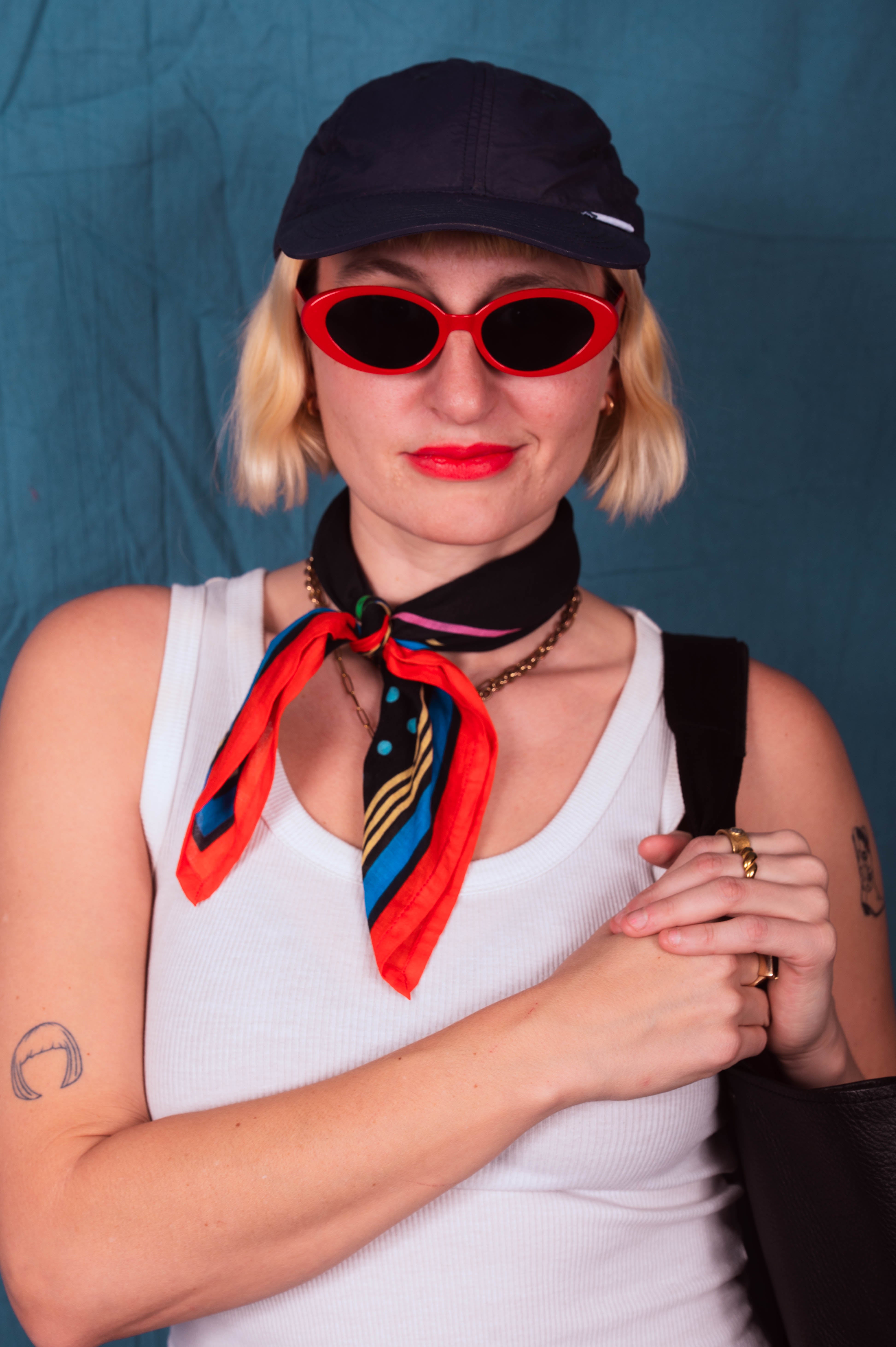 Archie Bandana No. 32 - Red, Yellow, Blue and Green Dots and Horseshoe on Black