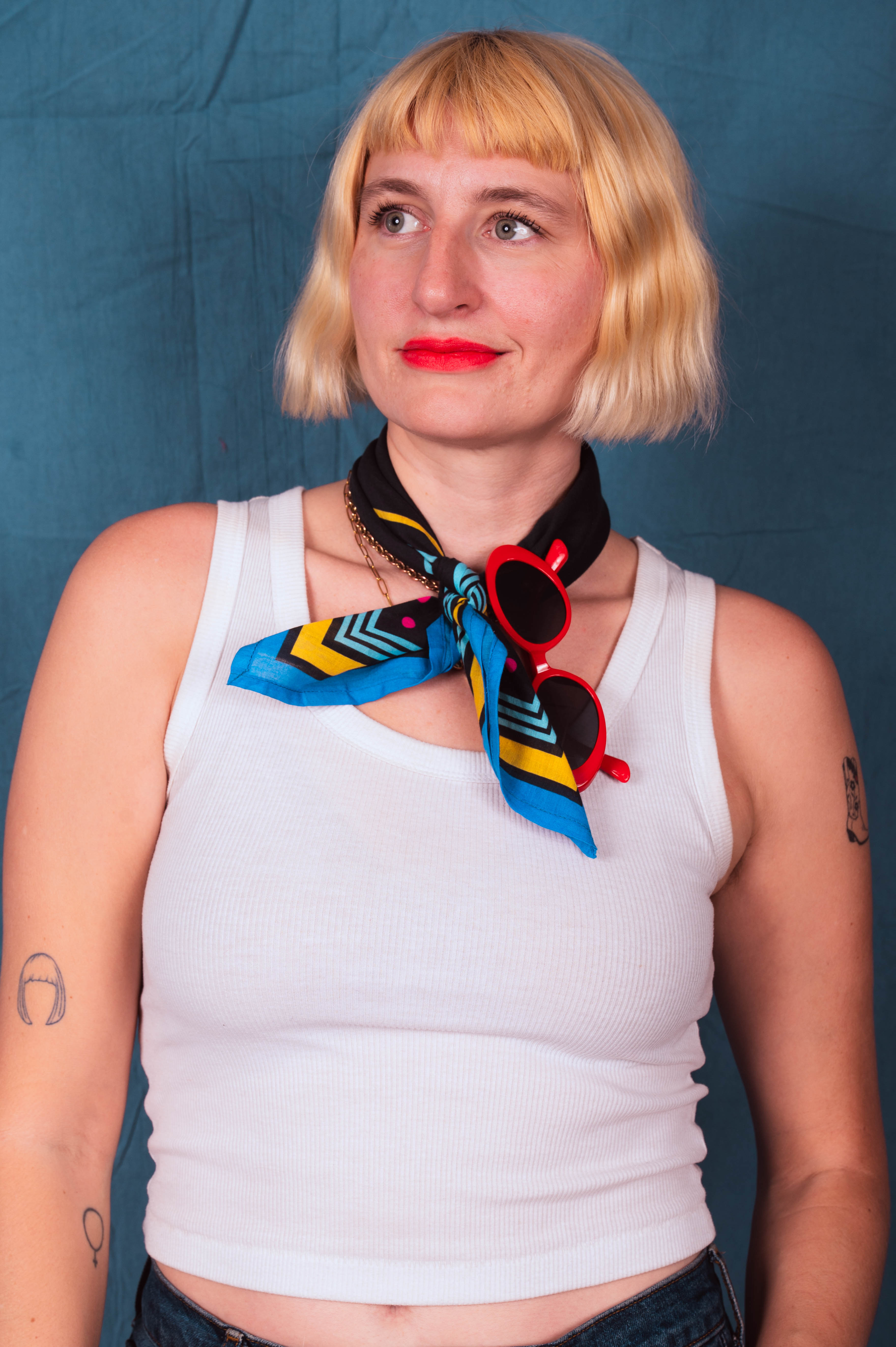 Archie Bandana No. 31 - Blue and Pink Dots and Horseshoe on Black and Blue