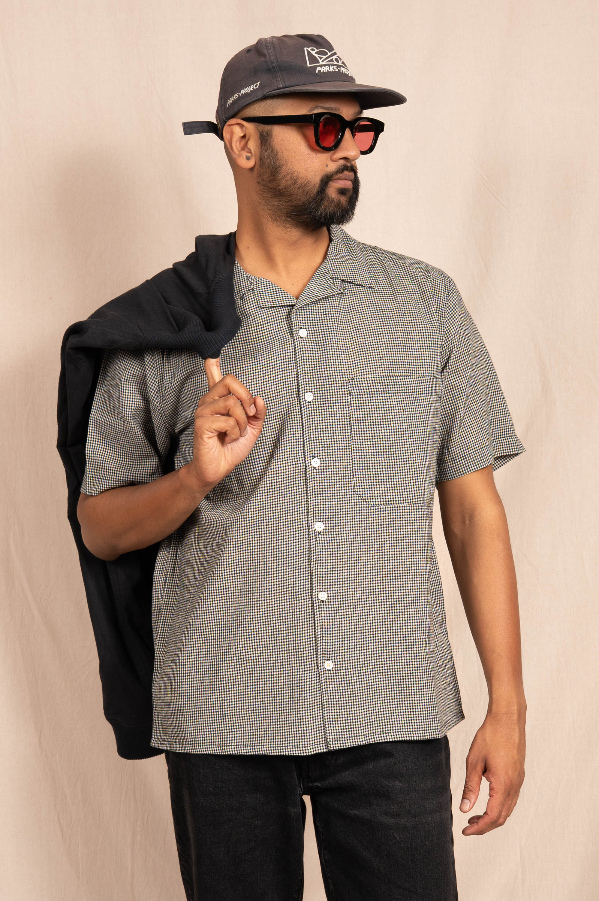 'The Don' Camp Shirt in Black and White Micro Checks