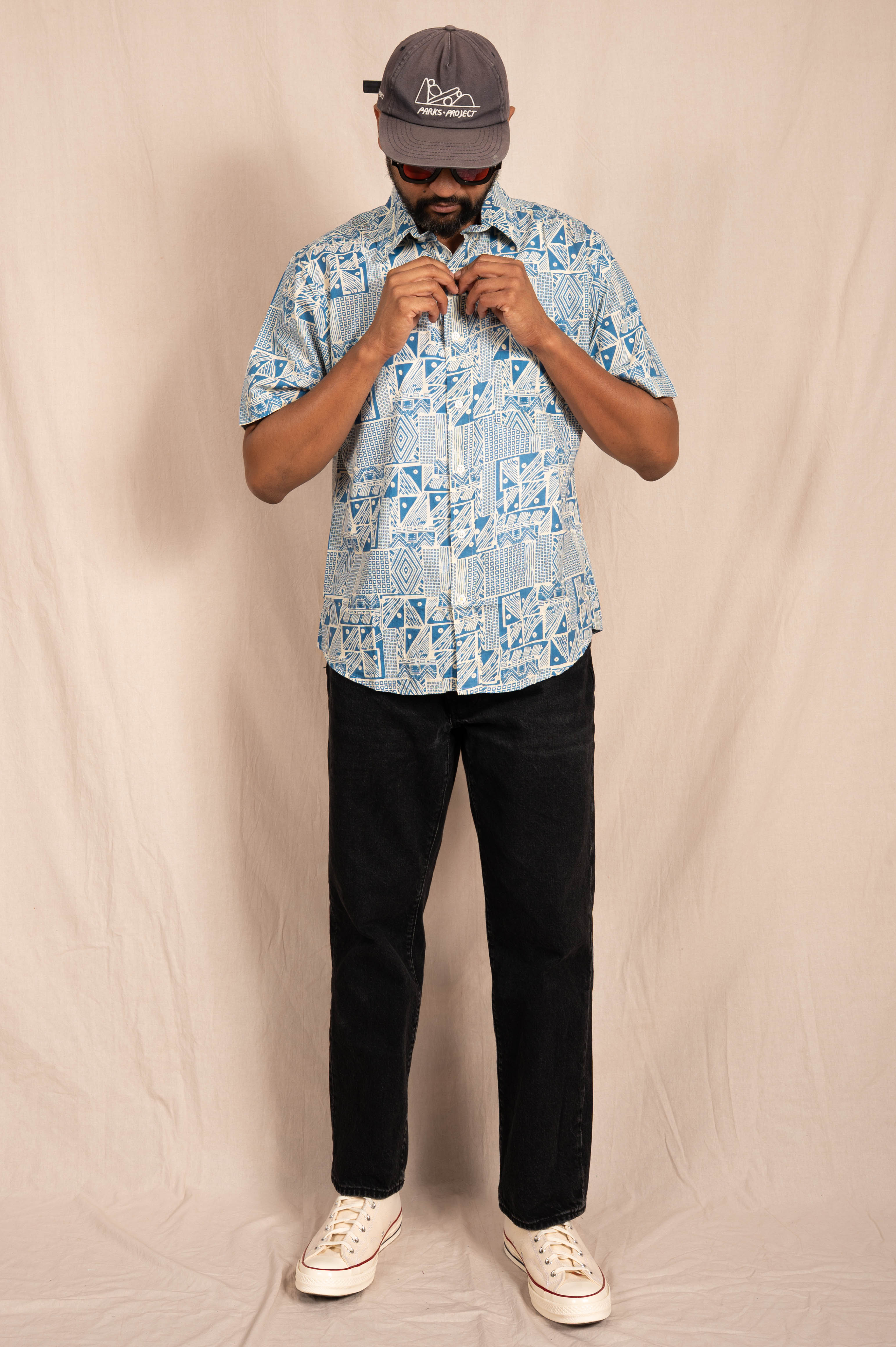 'The Folk' Shirt in Blue Abstract Art Print