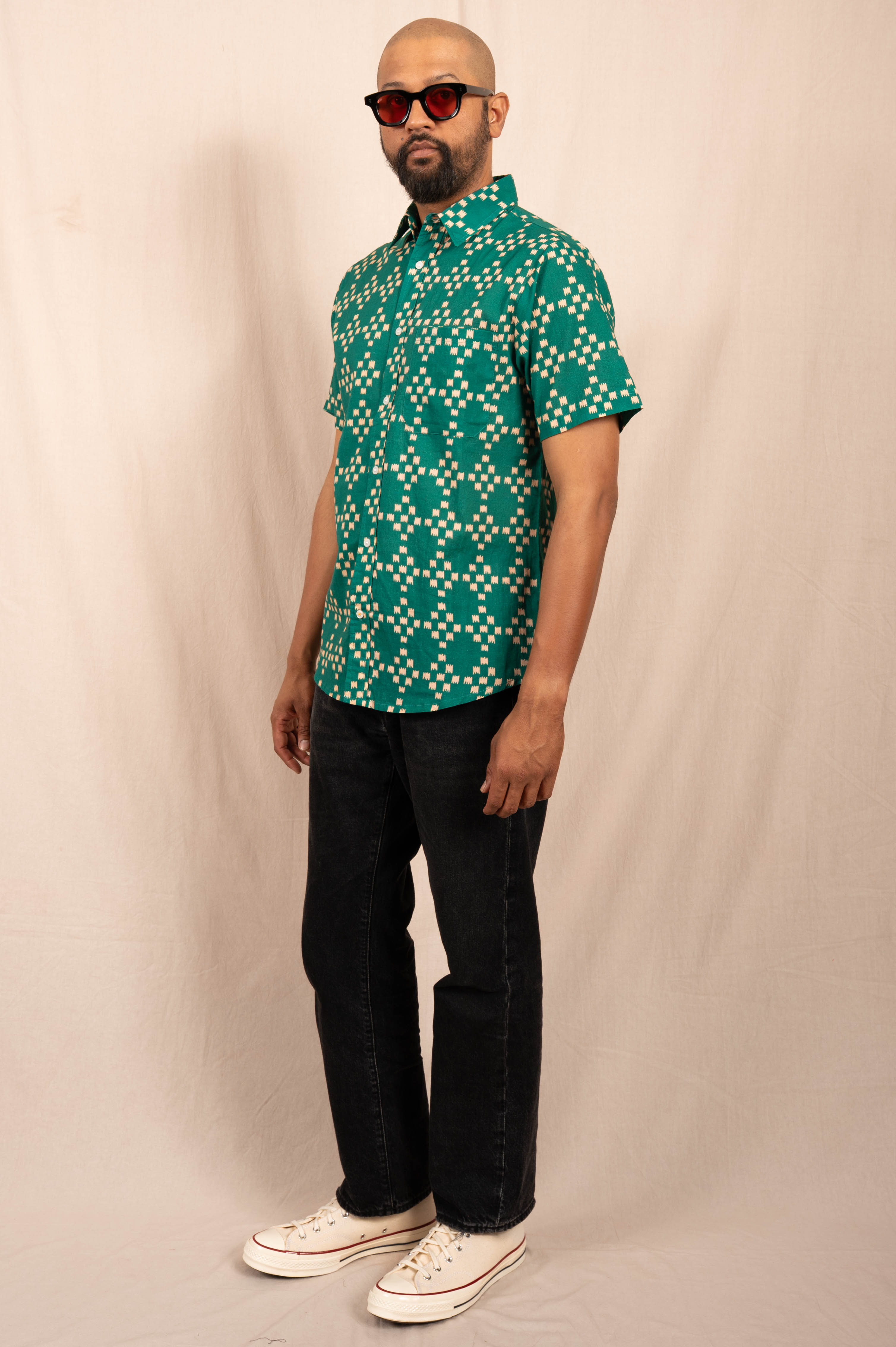 'The Folk' Shirt in Green Squares Print