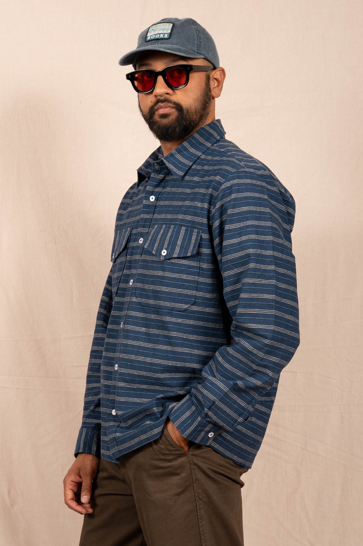 The 'Jesse' Over Shirt in Blue and White Horizontal Stripes
